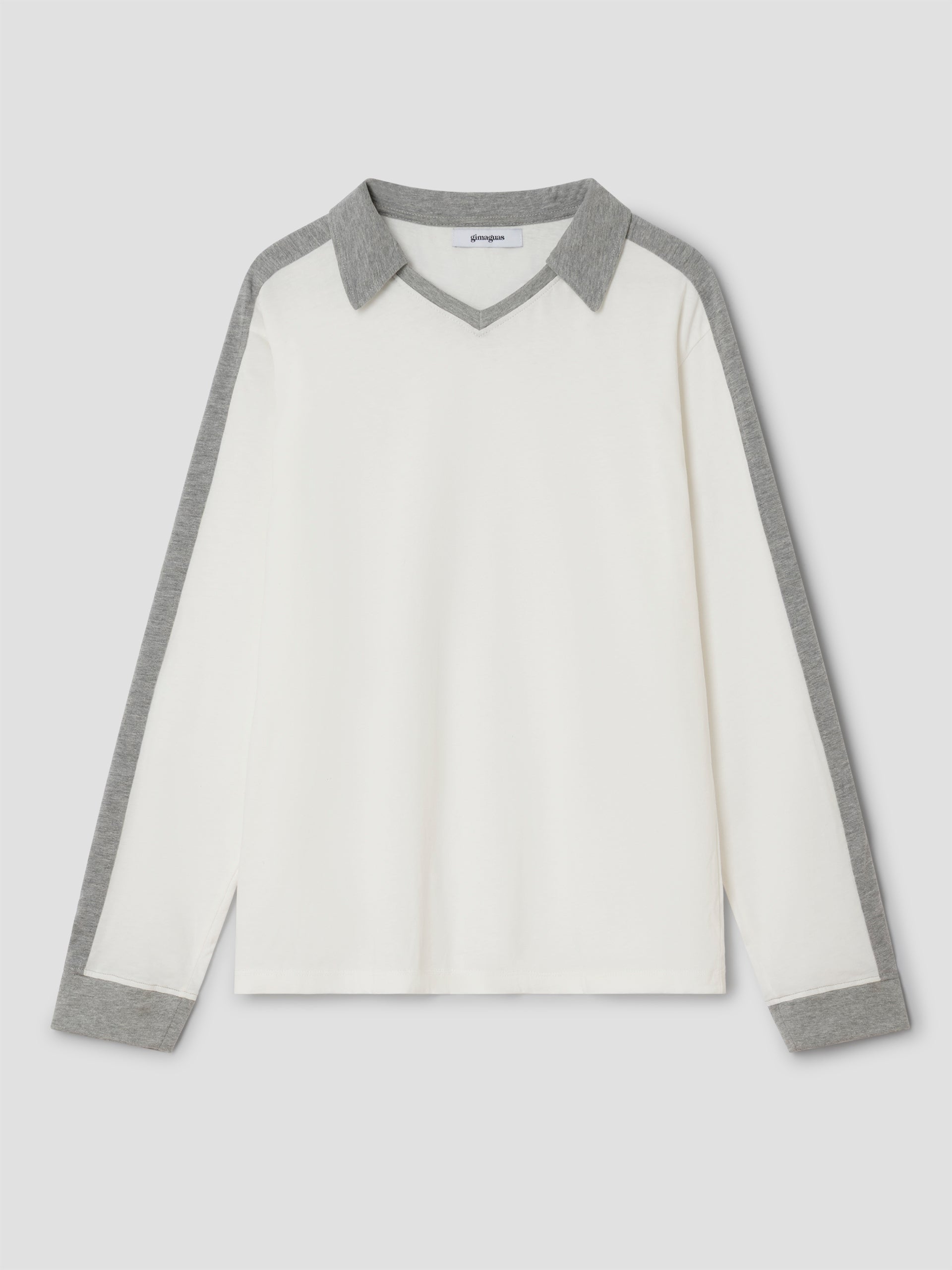 Unisex white long-sleeve polo t-shirt with grey stripe – Gimaguas