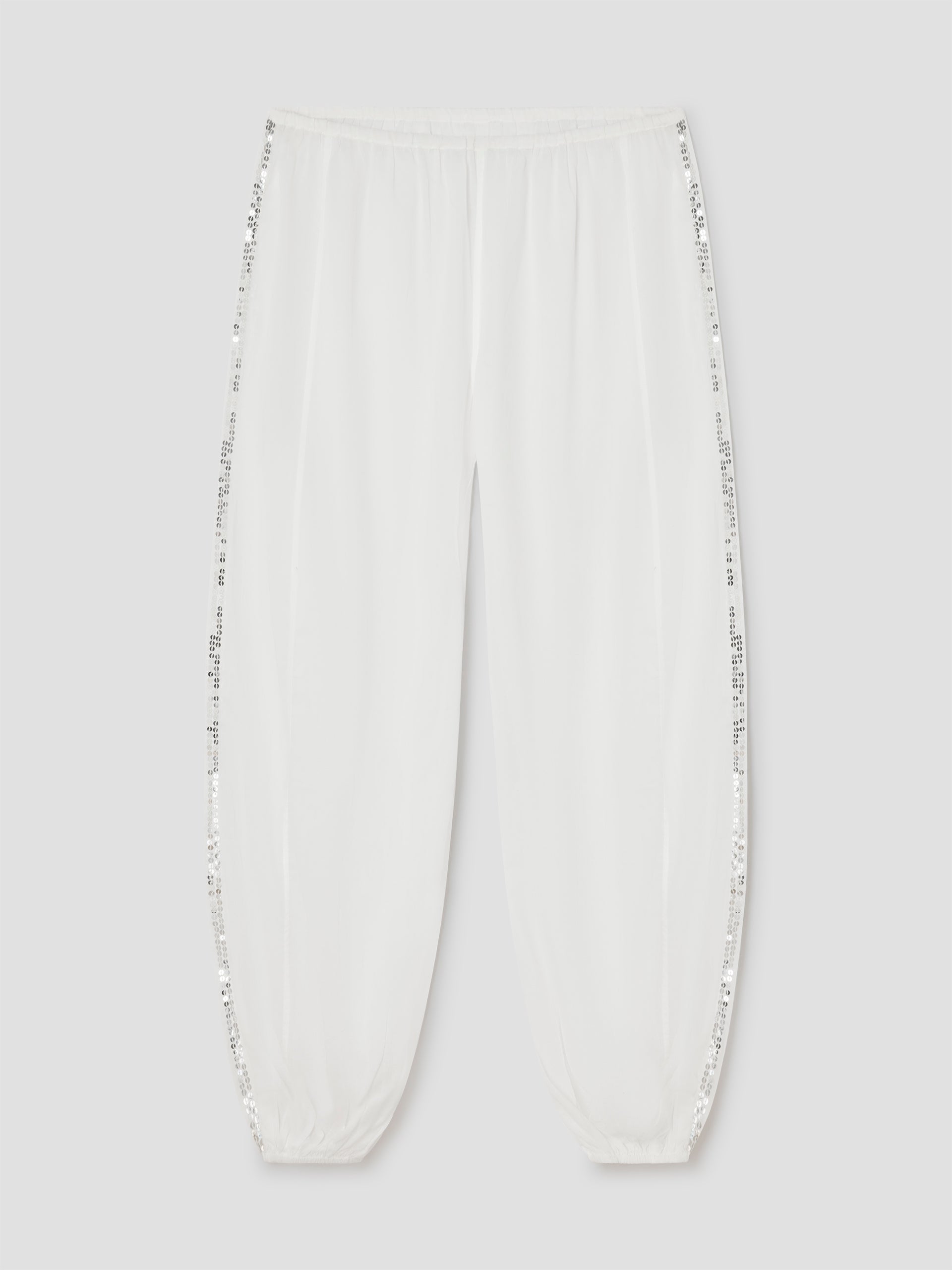 White Cotton Trousers with Sequin Stripes | Gimaguas