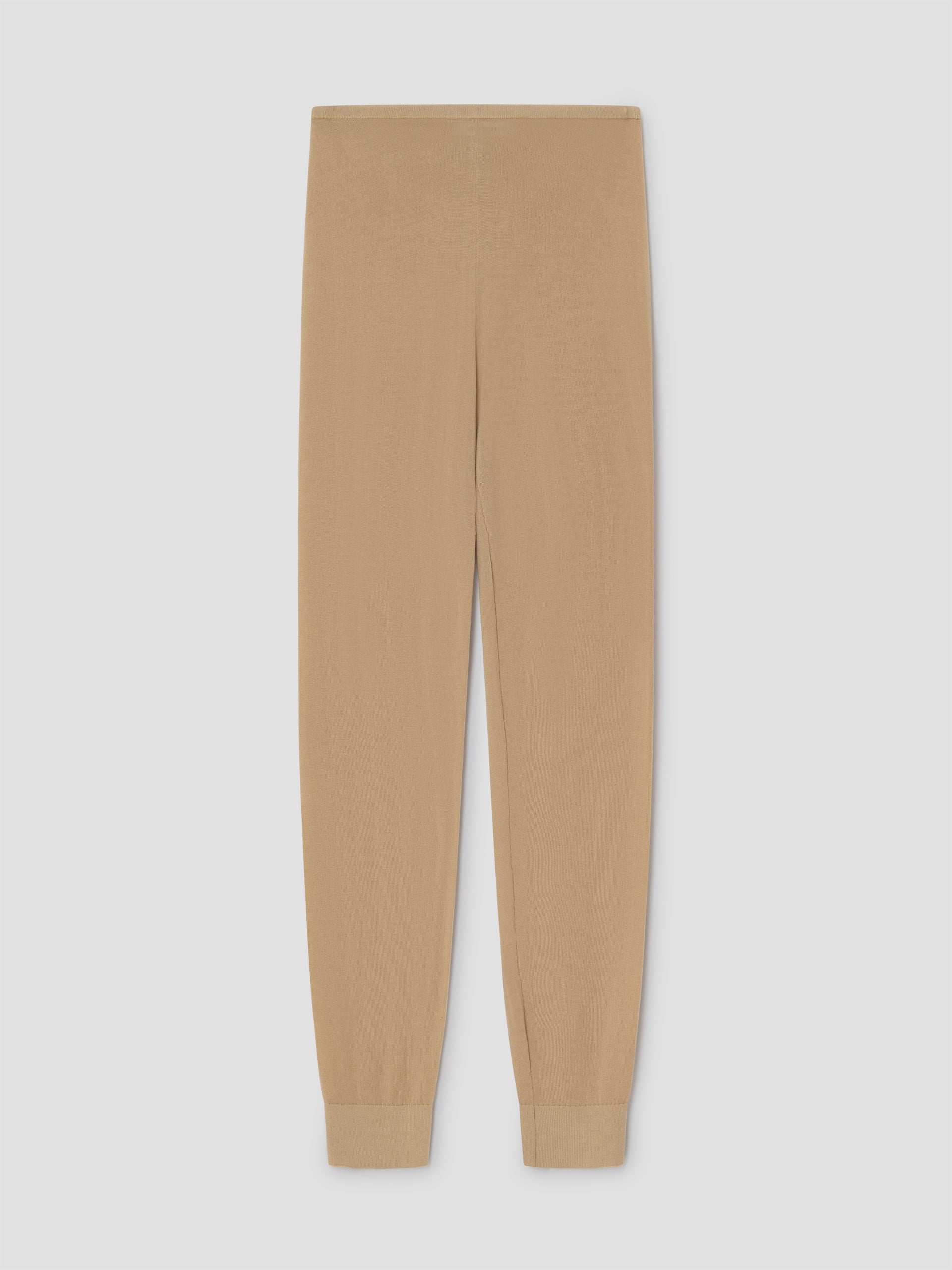 Beige wool mid-rise leggings for women with soft texture