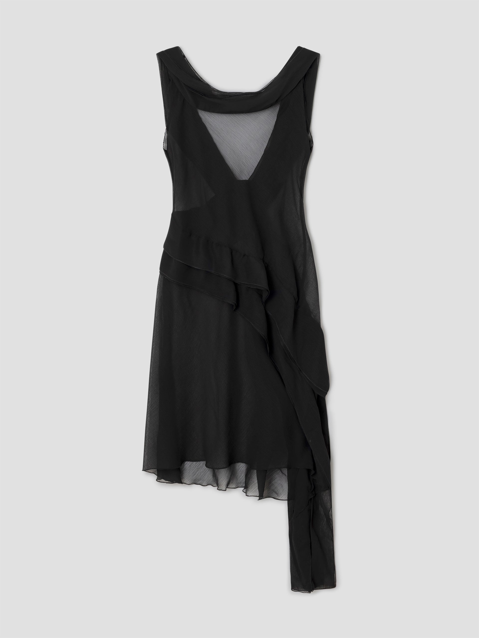 Black semi-sheer mini dress with draped ruffle detail – Gimaguas
