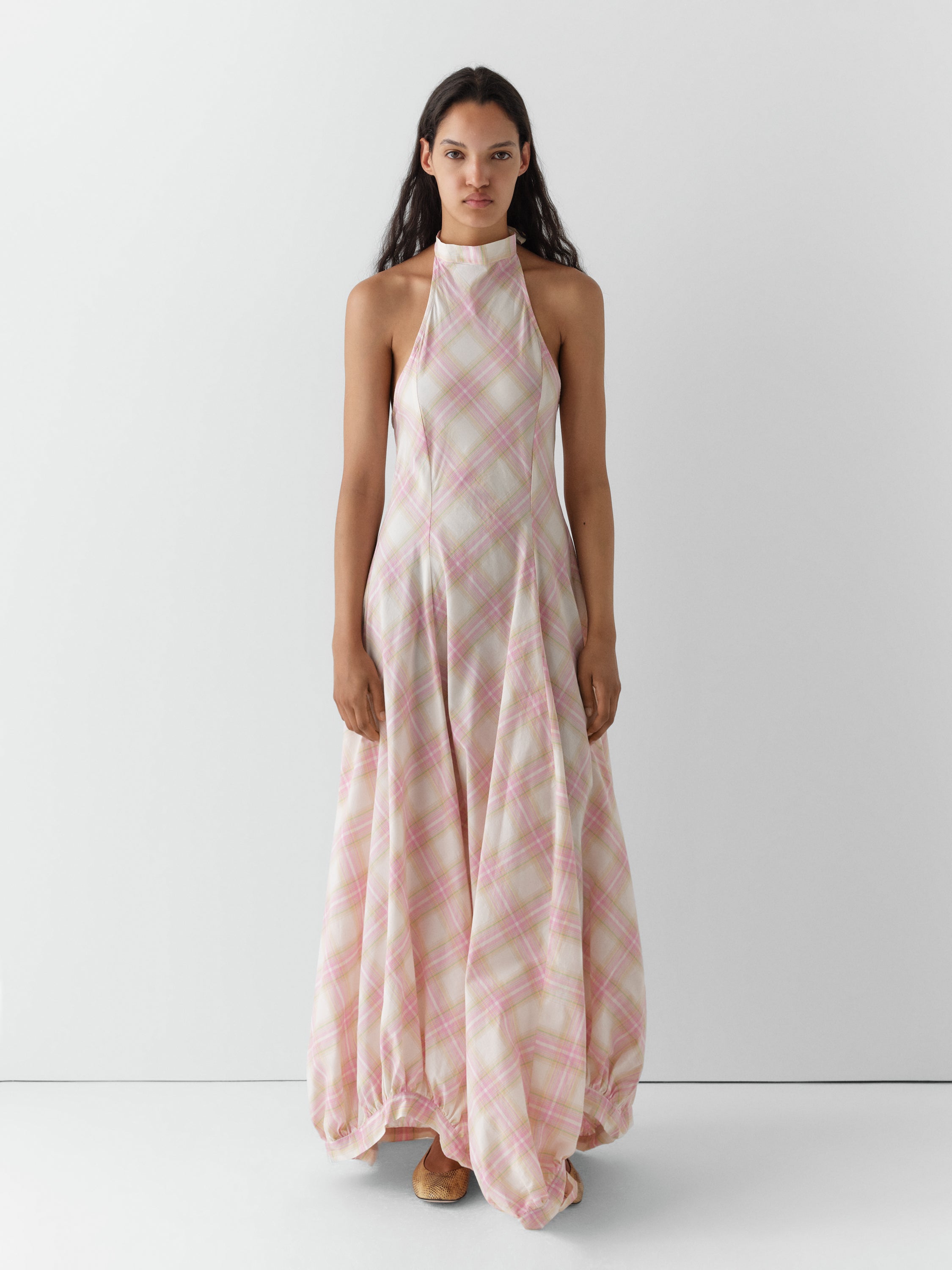 Pink and Yellow Checkered Halter Maxi Dress for Women – Gimaguas