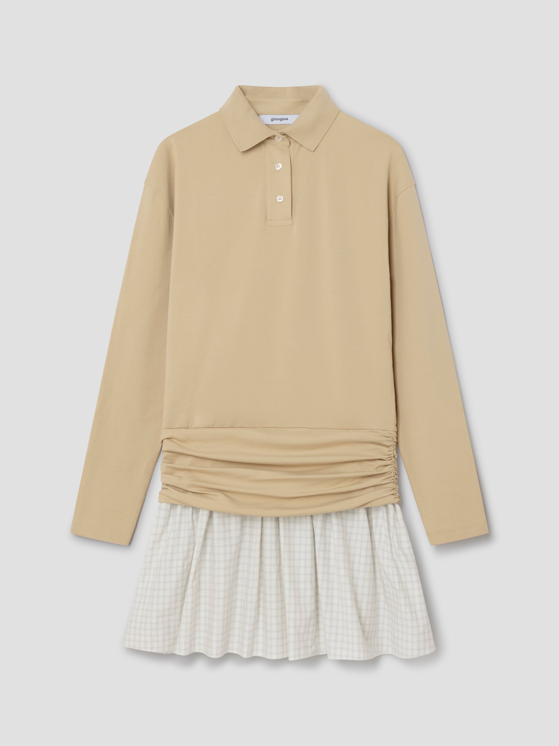 Beige long-sleeve polo dress for women with checkered skirt Gimaguas Beige long-sleeve polo dress for women with checkered skirt Gimaguas
