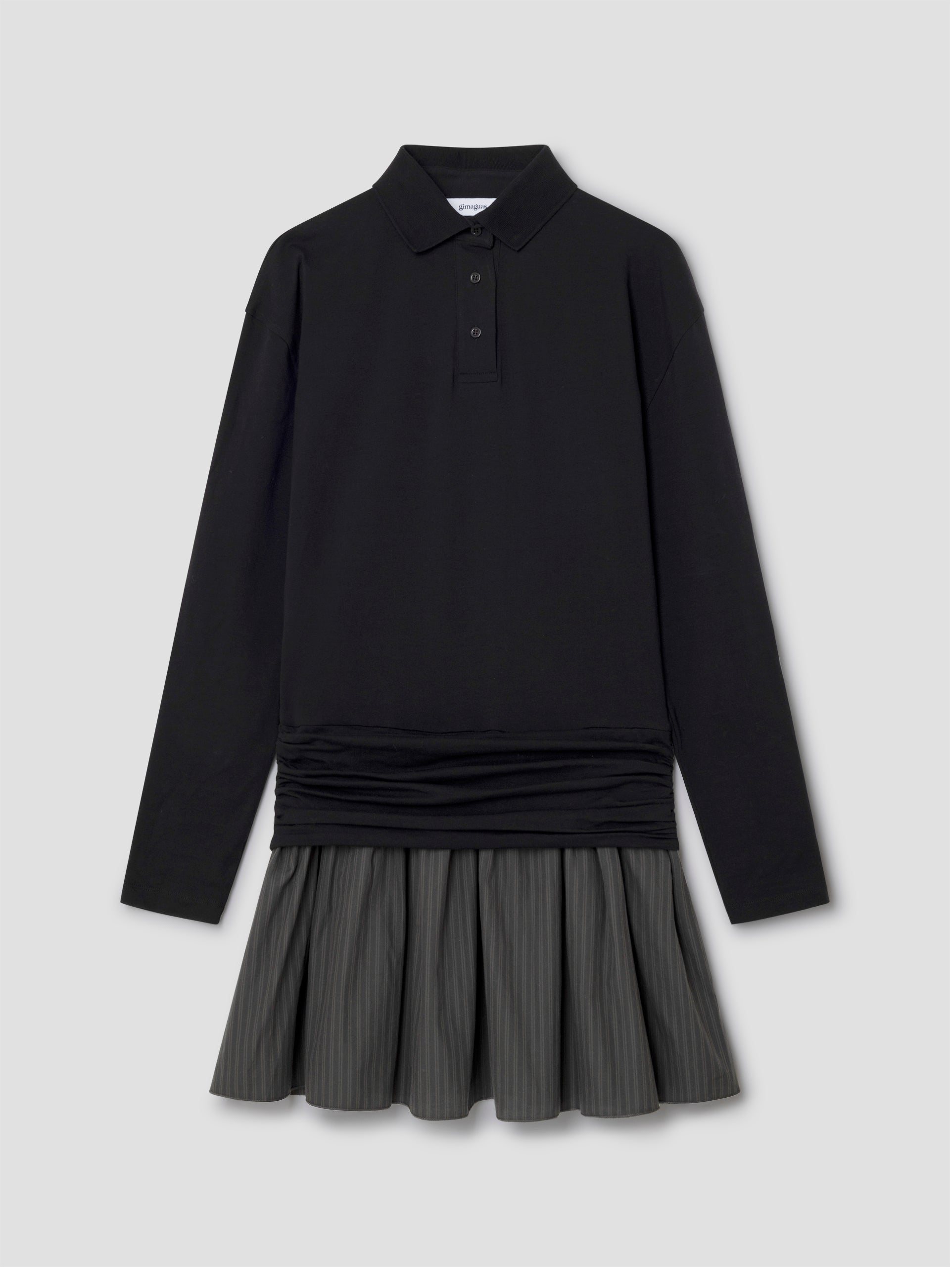 Black long-sleeve polo dress for women with striped skirt Gimaguas Black long-sleeve polo dress for women with striped skirt Gimaguas