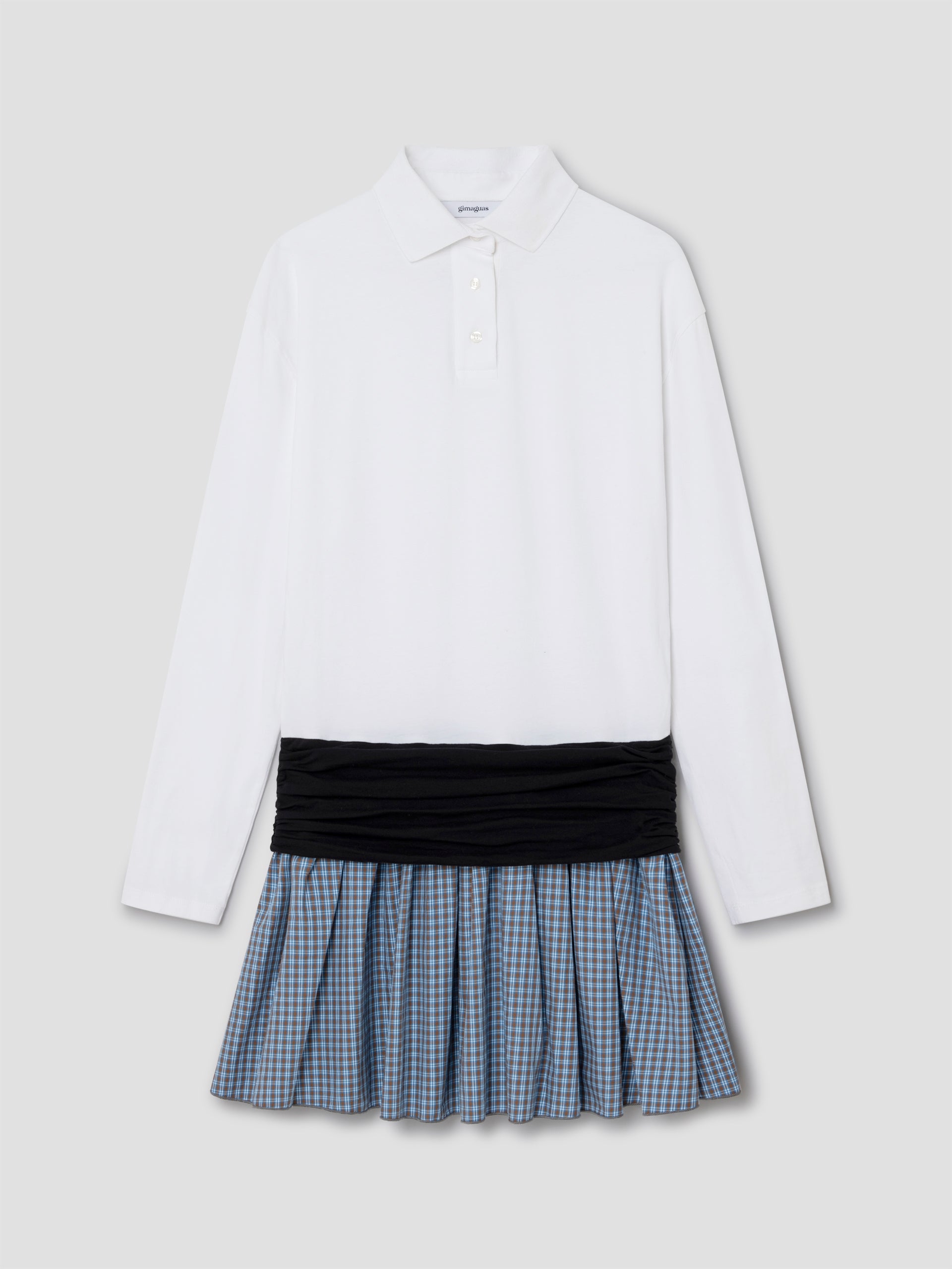 White long-sleeve polo dress for women with checkered skirt – Gimaguas