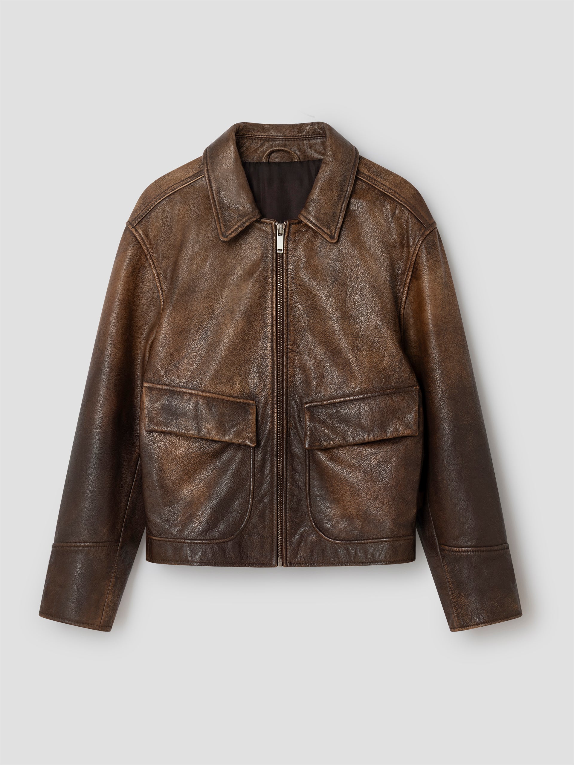 Brown faded leather jacket for women with flap pockets – Gimaguas