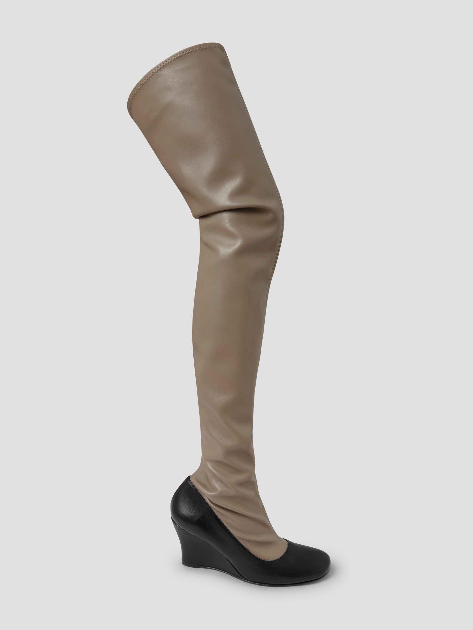 Taupe and black leather knee-high boots for women – Gimaguas