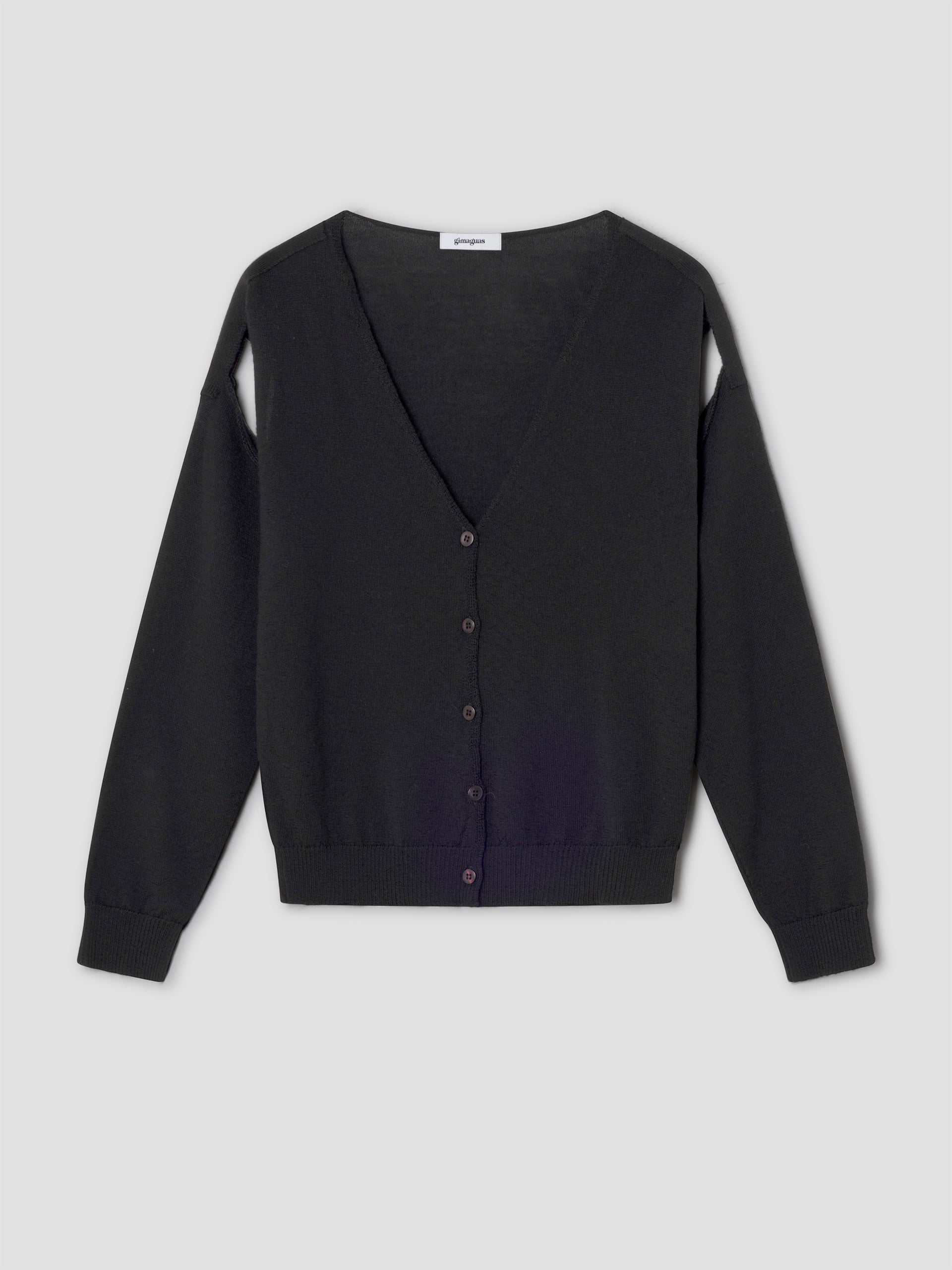 Black wool cardigan for women with shoulder cut-outs – Gimaguas