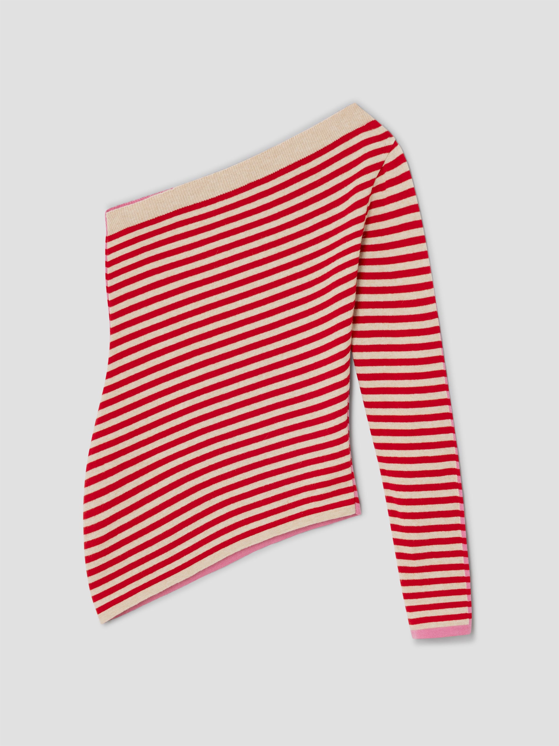 Gimaguas ギマガス　ワンショルダートップス Striped one-shoulder knit top for women in red, pink and beige