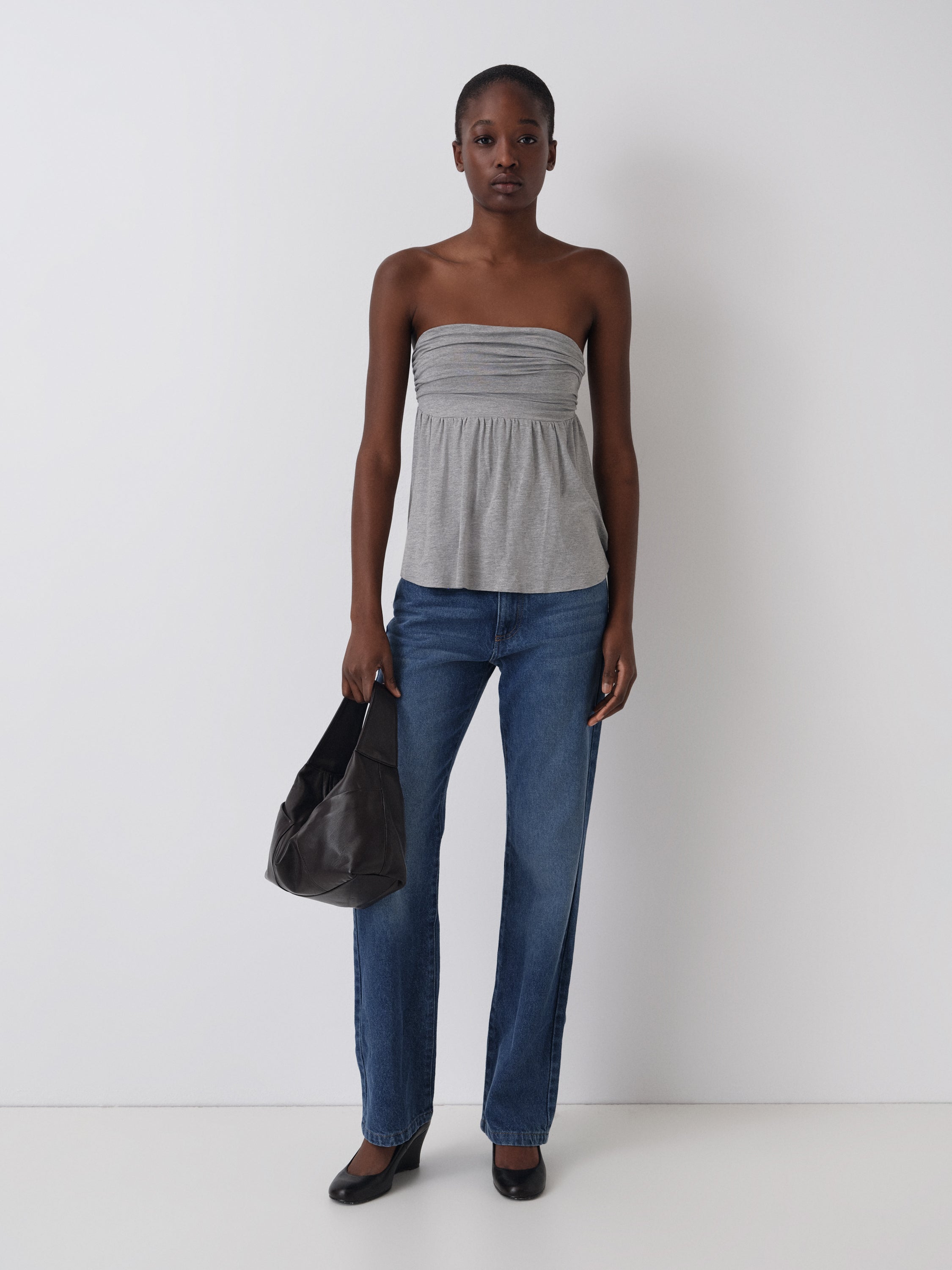 Grey strapless draped top with open back – Gimaguas