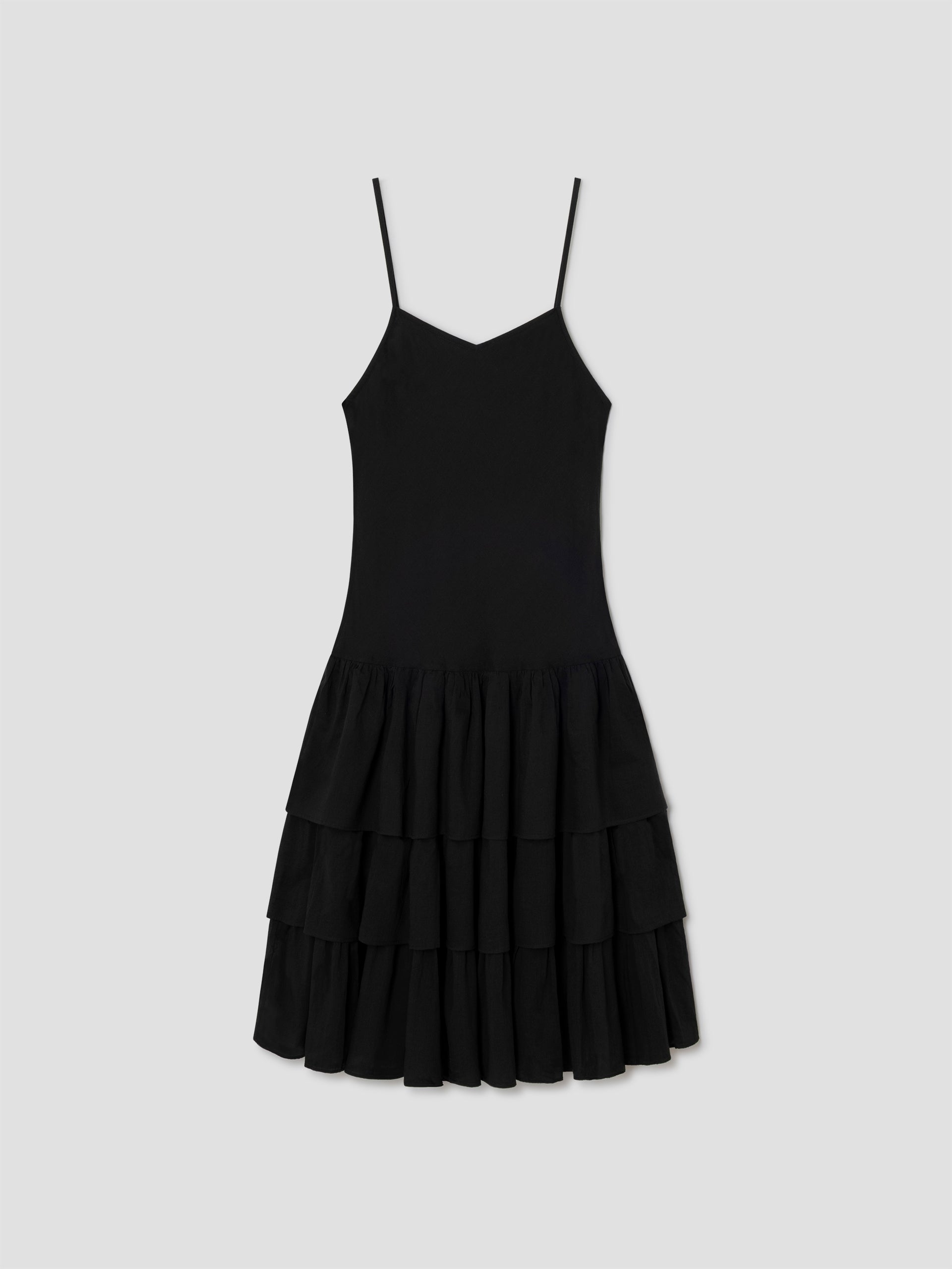 gimaguas black lucia midi dress Black Cotton Midi Dress with Tiered Skirt