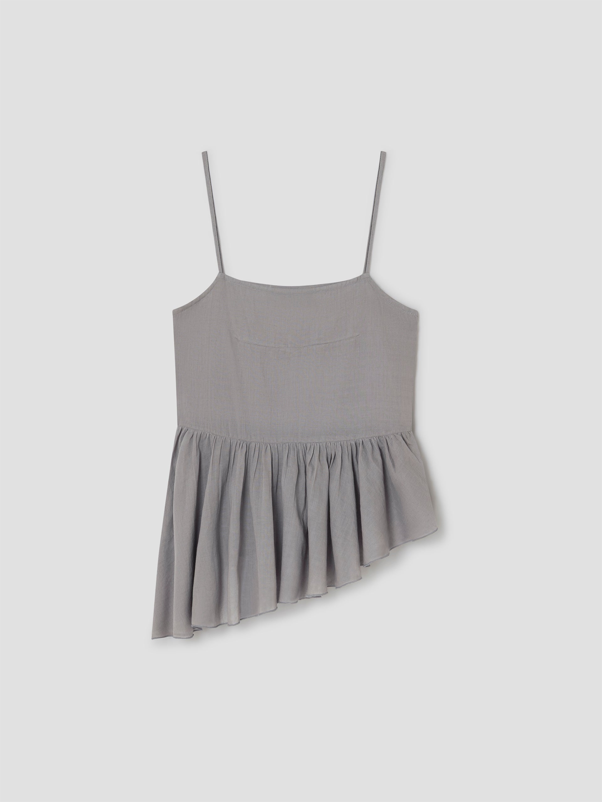 Grey Cotton Top with Asymmetric Ruffle Hem | Gimaguas