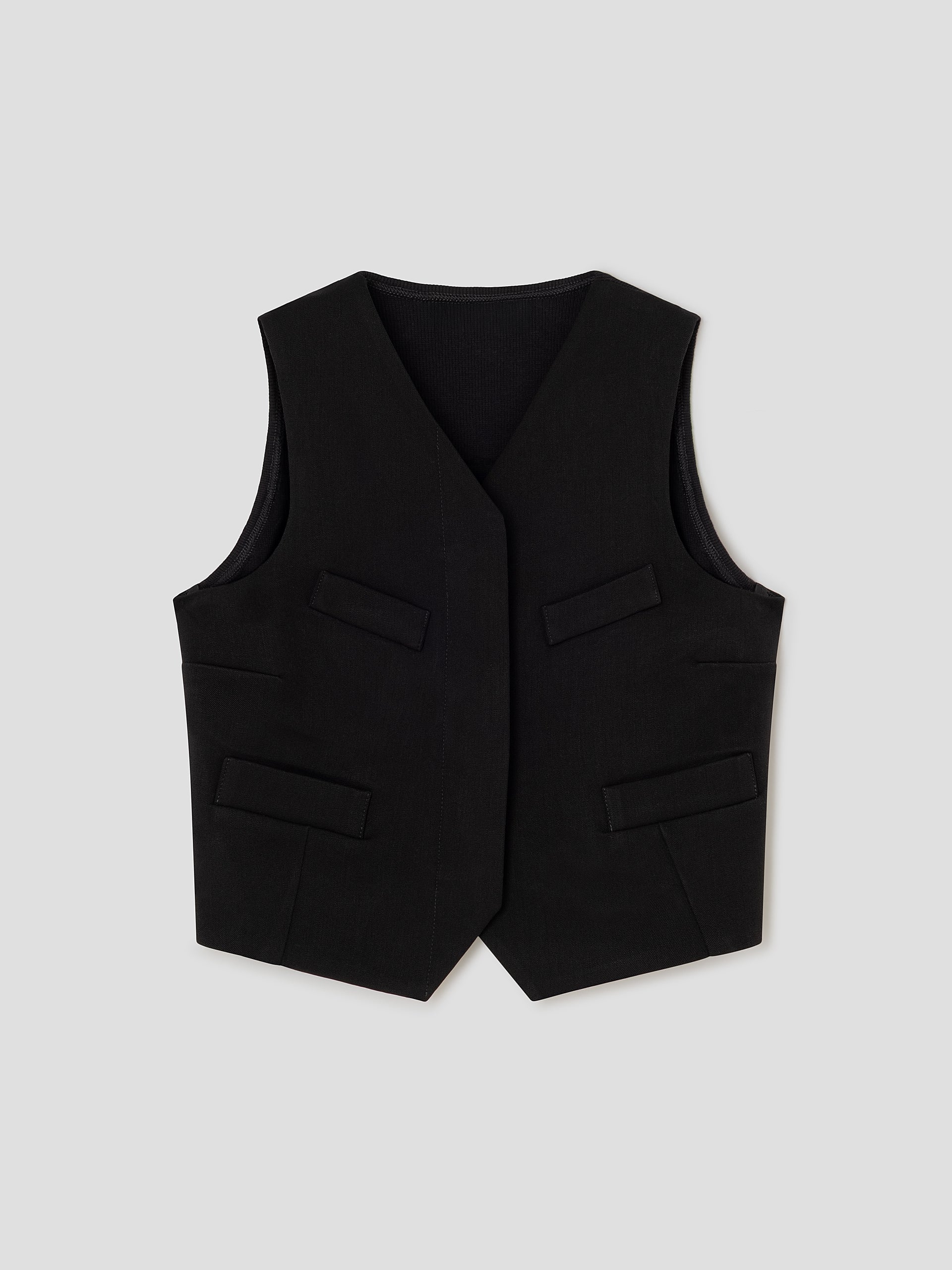 Black Cropped Tailored Gilet with V-Neckline | Gimaguas