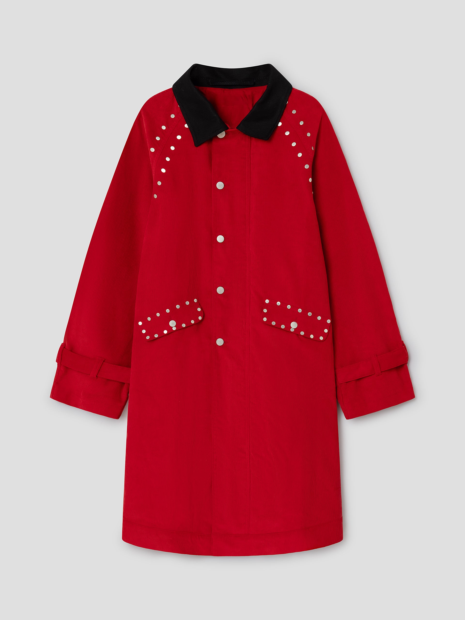 Red corduroy long coat unisex with silver studs – Gimaguas