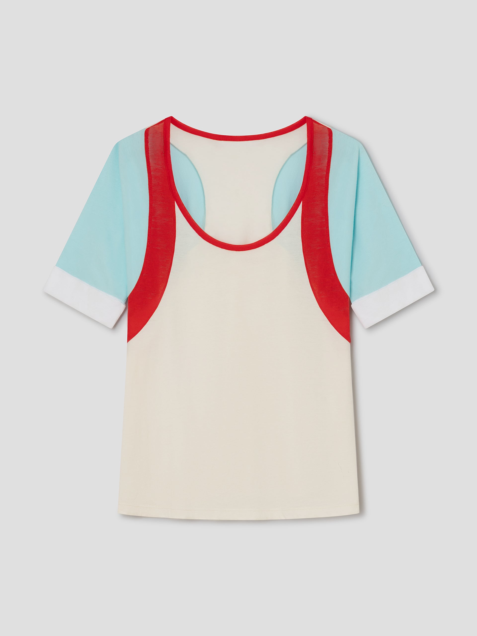 White and Blue Relaxed T-Shirt with Wide Neckline – Gimaguas