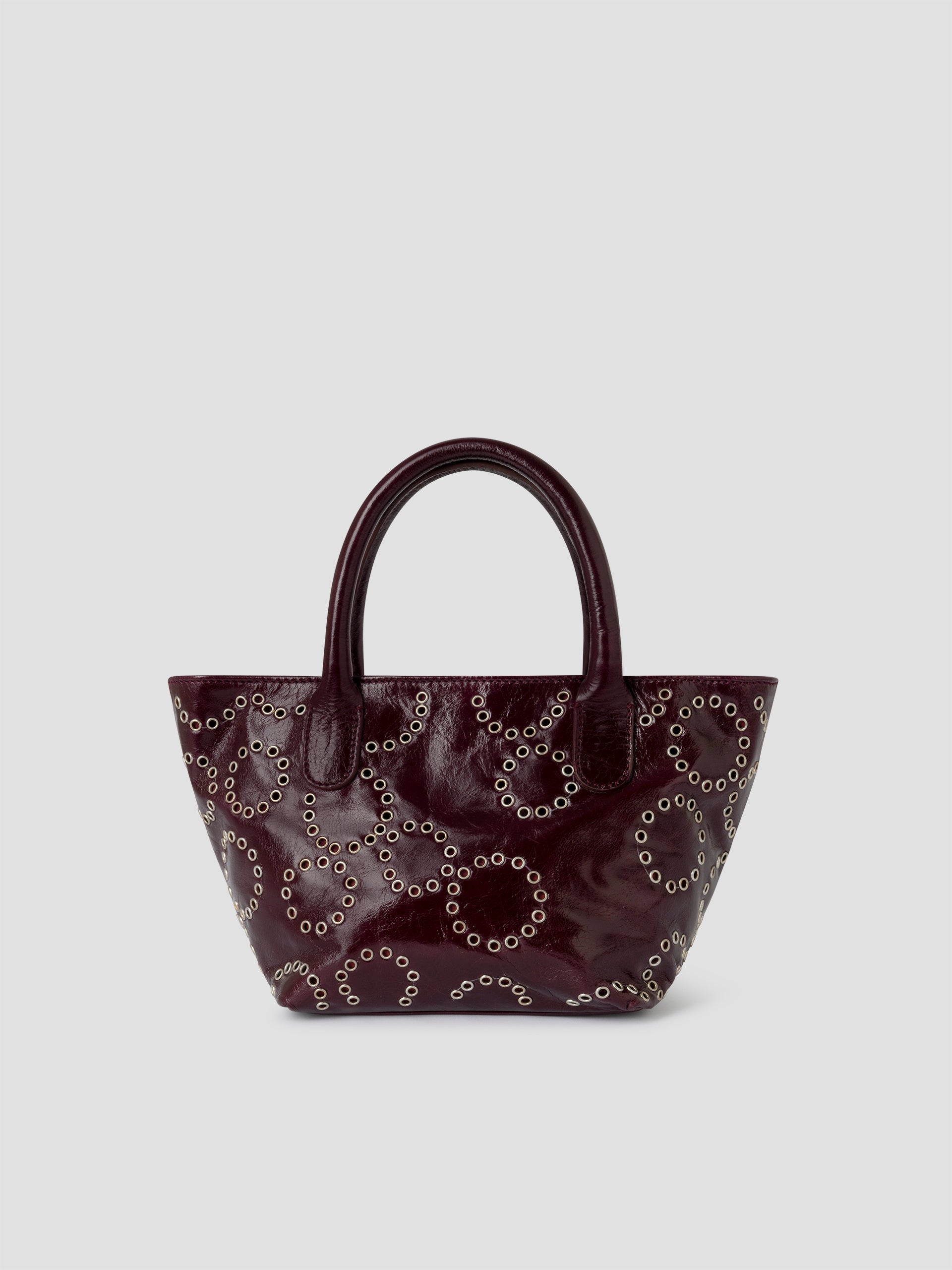 Burgundy mini shopper bag for women with silver eyelets – Gimaguas