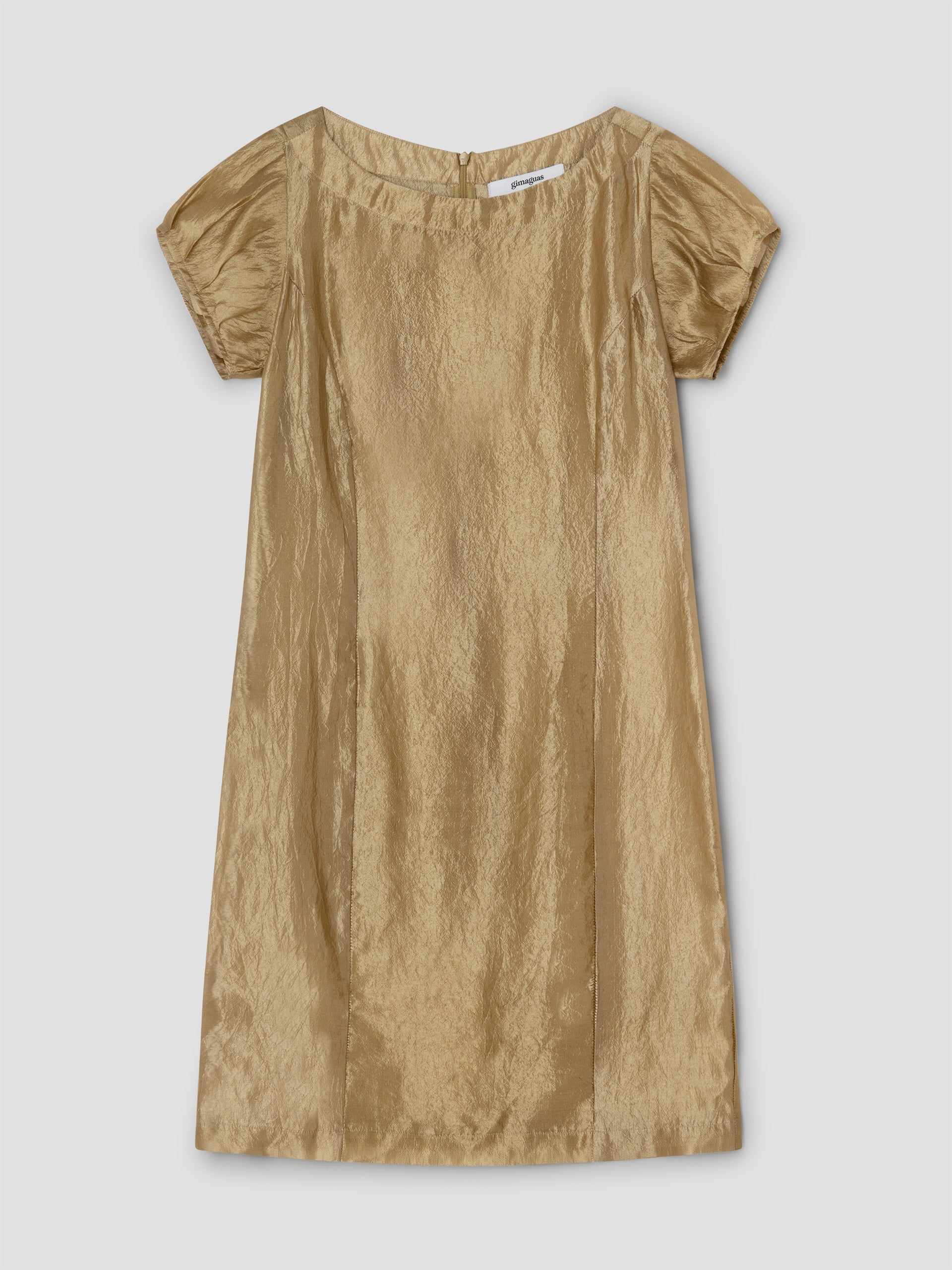 Gold crinkled mini dress for women with puff sleeves Gimaguas Gold crinkled mini dress for women with puff sleeves Gimaguas