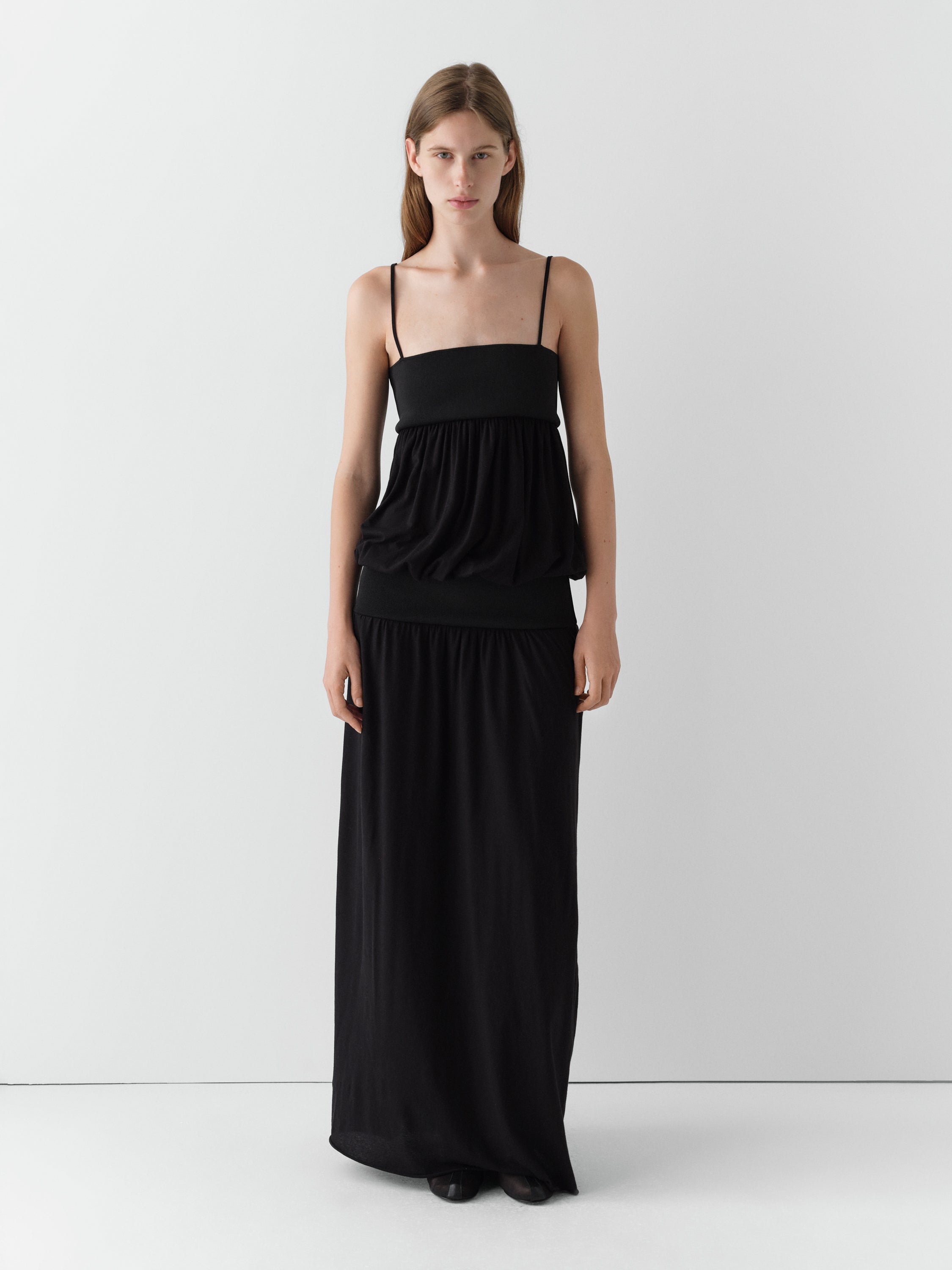 Black Draped Maxi Dress with Corset Back for Women – Gimaguas