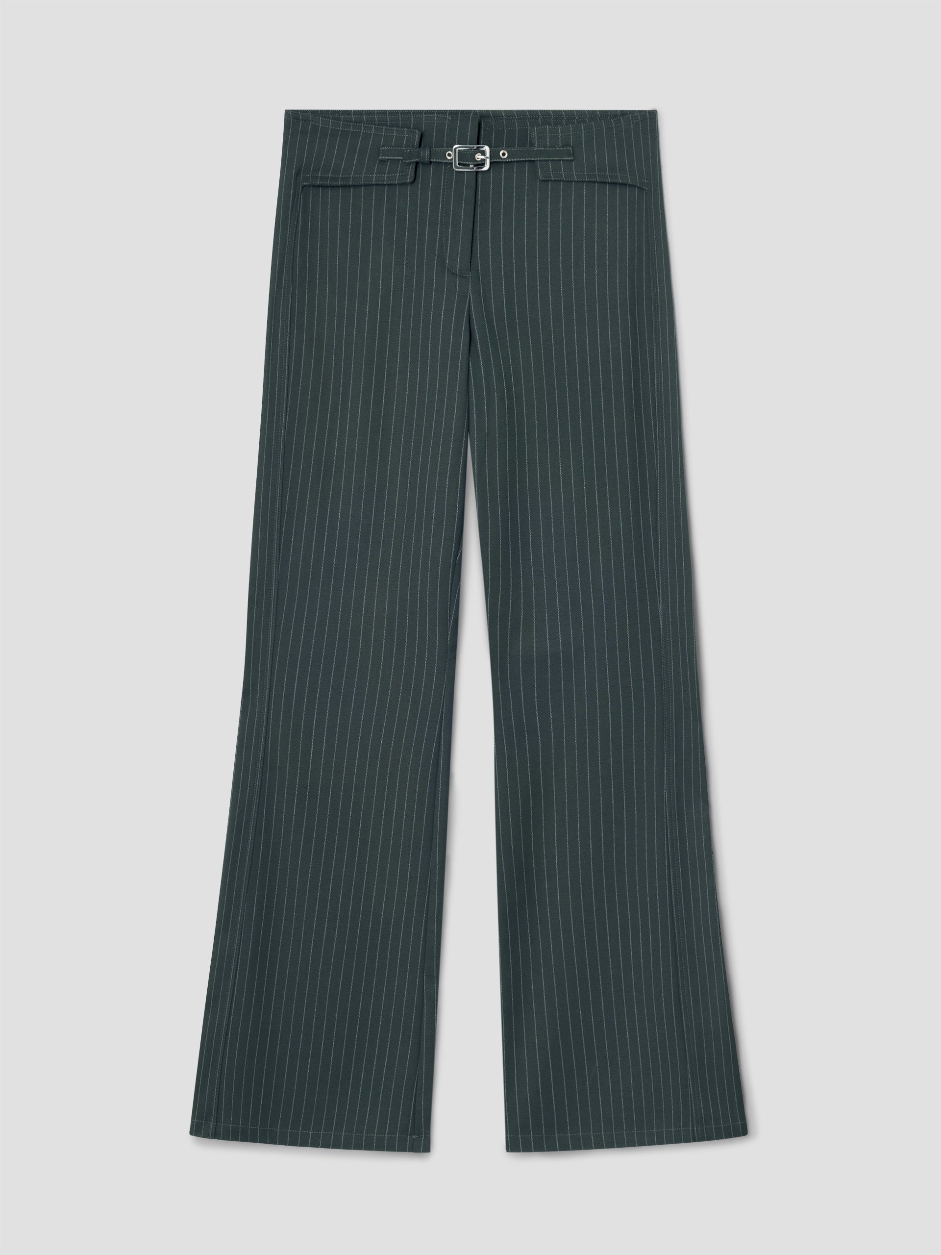 Green pinstripe tailored trousers for women with tonal belt – Gimaguas