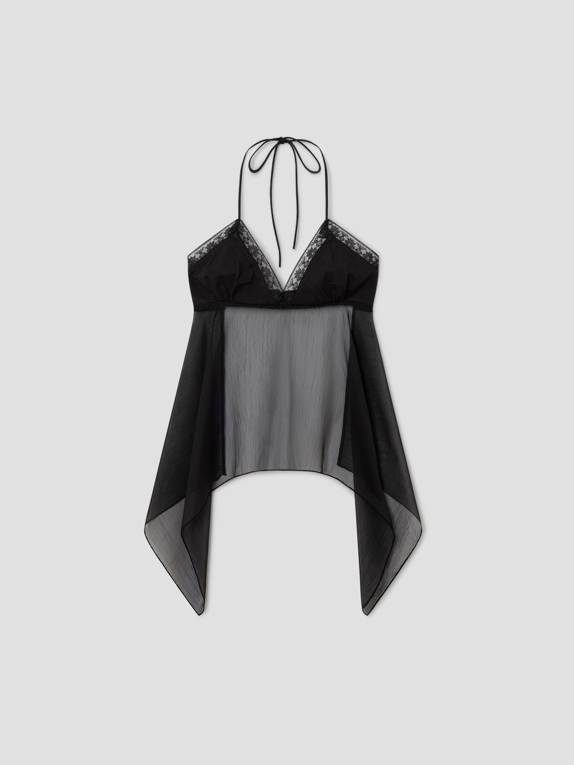 Black Halter Top | Lace-Trimmed V Neckline – Gimaguas