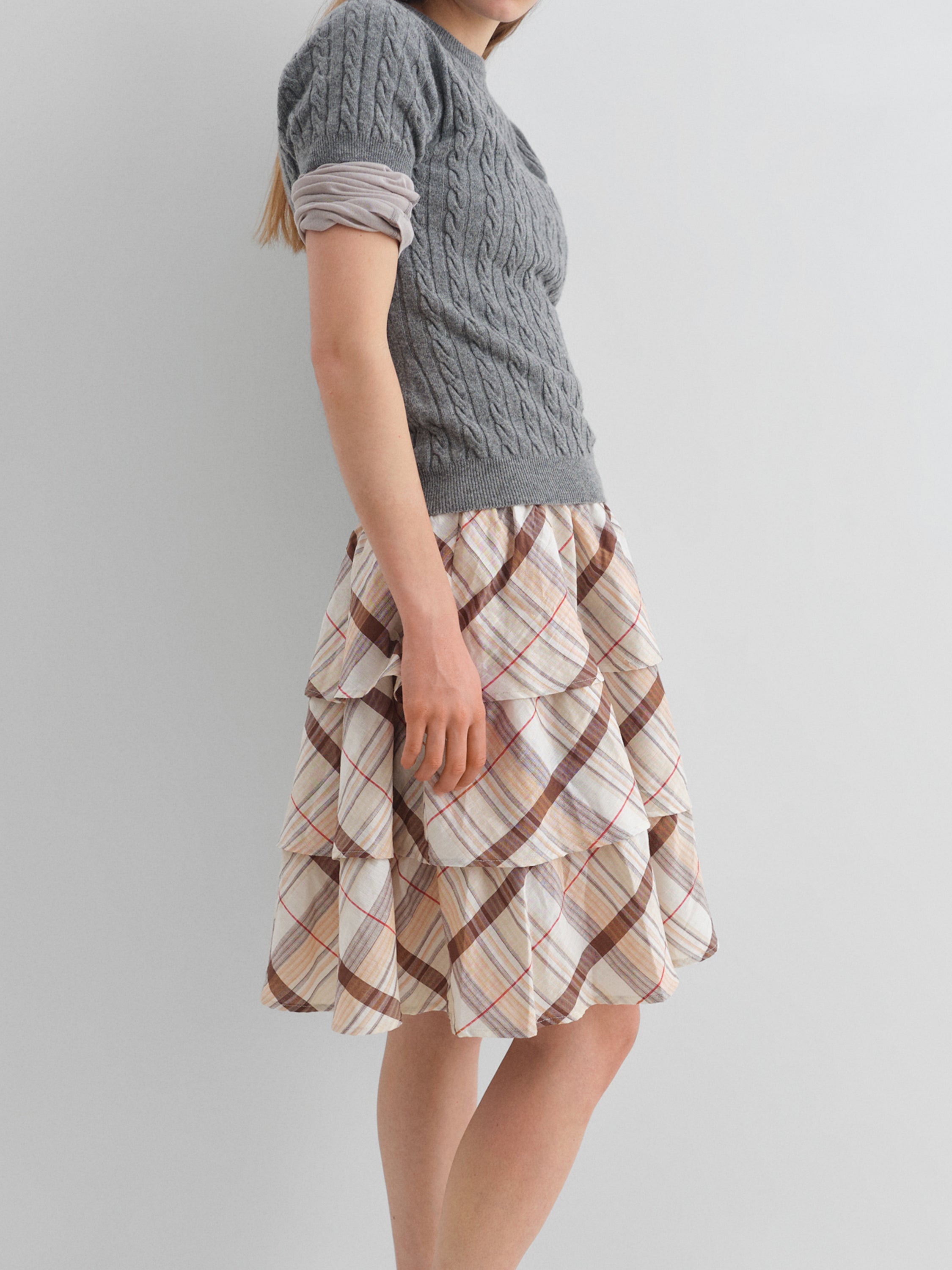 Bright grey melange cable-knit jumper with short sleeves – Gimaguas