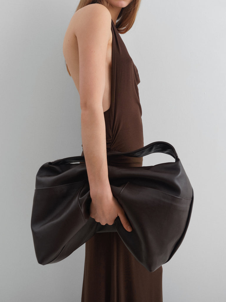 Dark chocolate halter maxi dress with draped neckline Gimaguas Dark chocolate halter maxi dress with draped neckline Gimaguas
