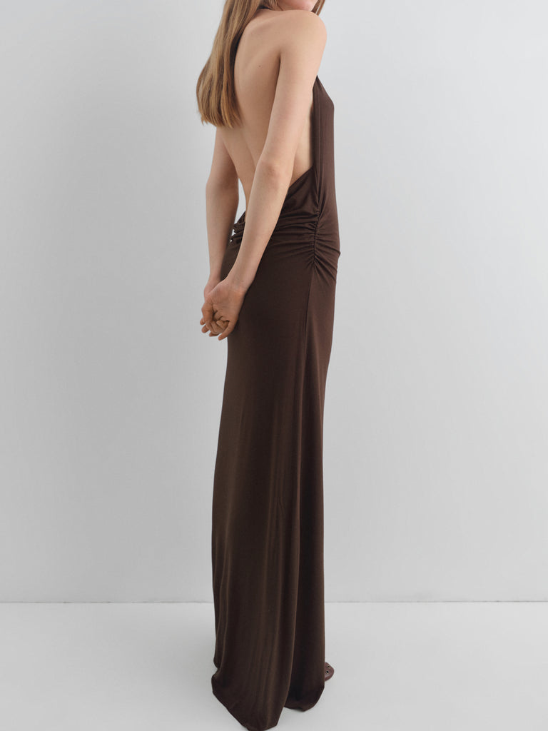 Dark chocolate halter maxi dress with draped neckline Gimaguas Dark chocolate halter maxi dress with draped neckline Gimaguas