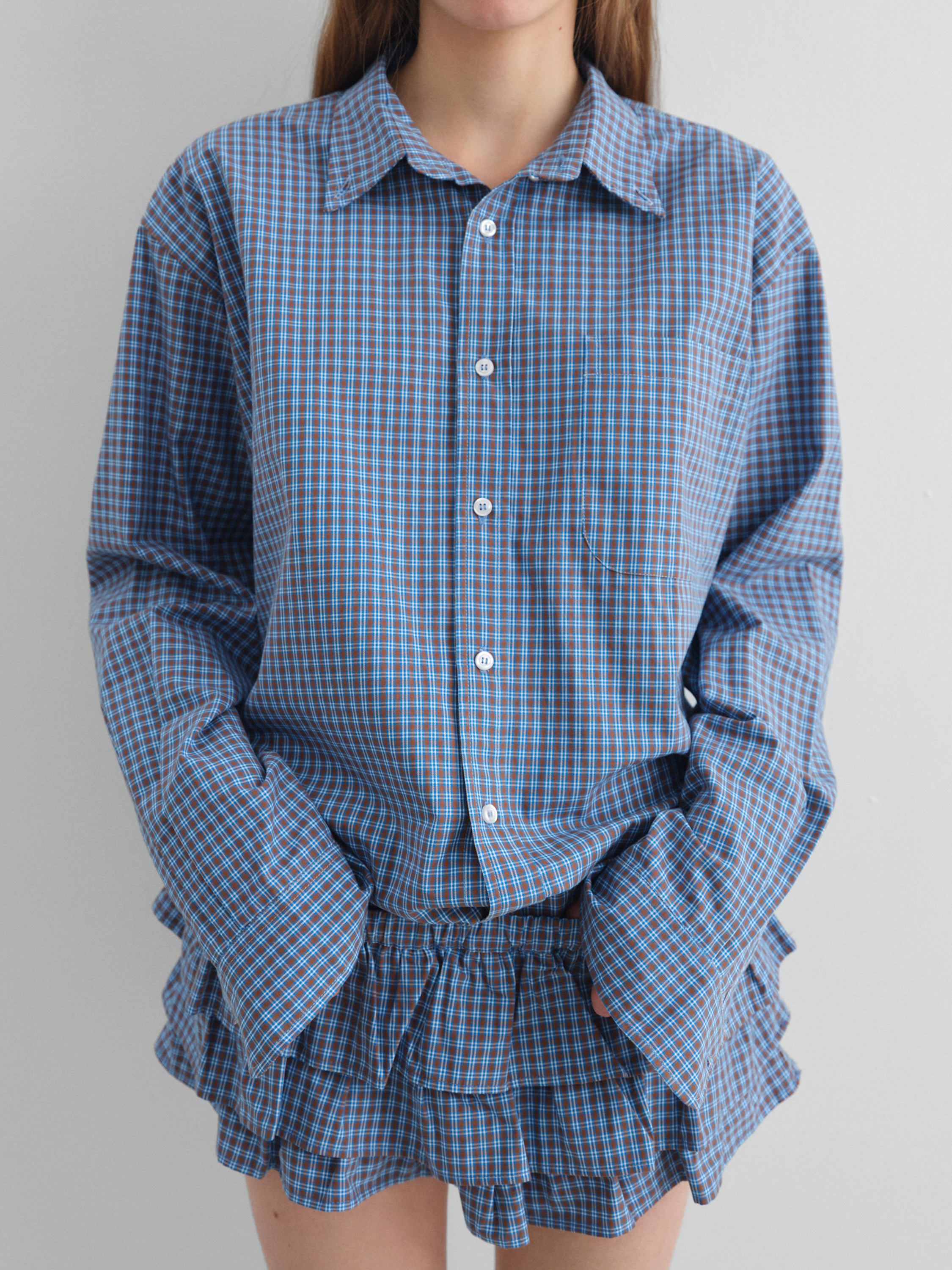 Blue checkered mini skirt for women with built-in shorts – Gimaguas