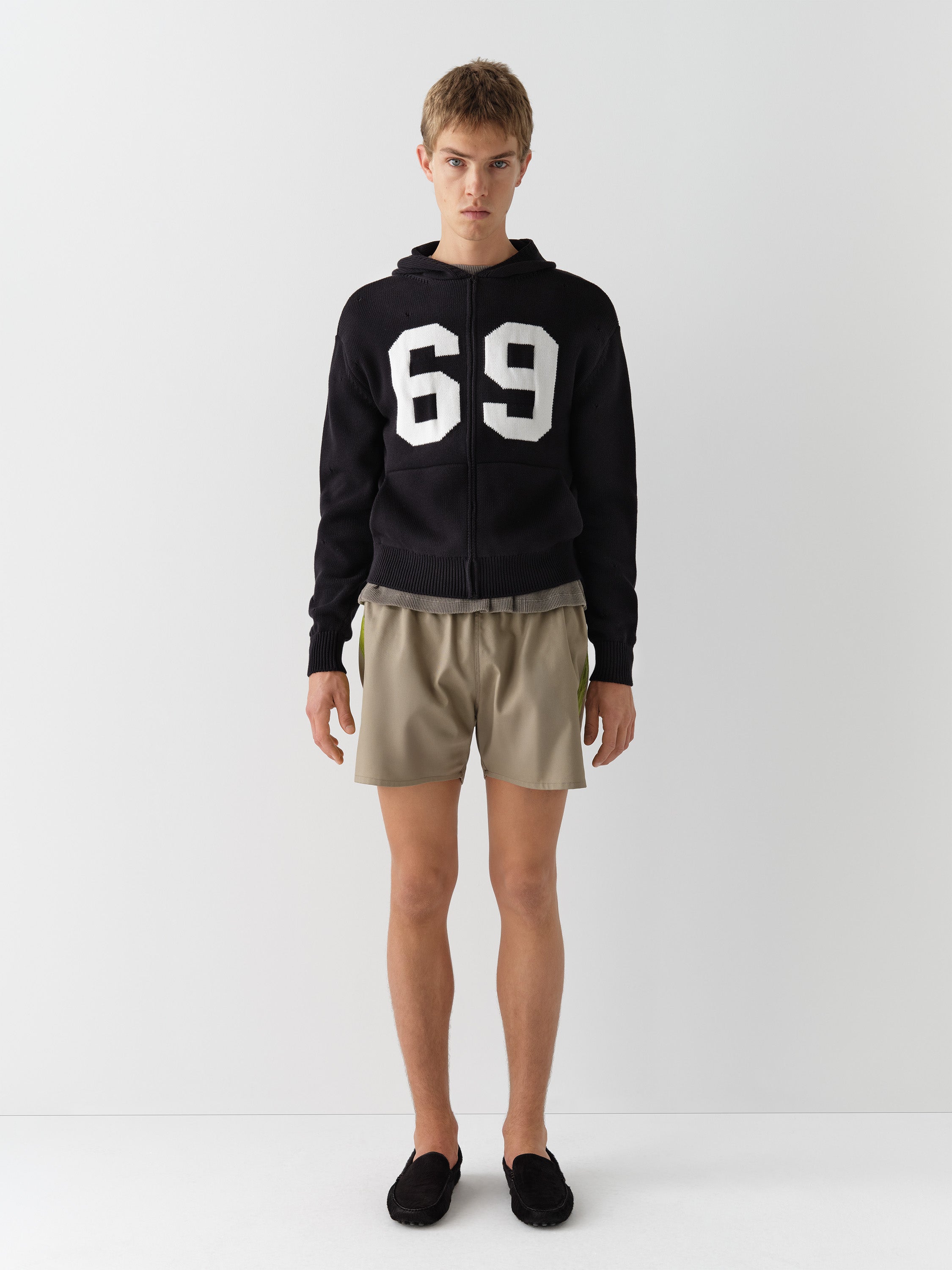 gimaguas ニットジップジャケット 黒 S 新品タグ付 Unisex black knit hoodie jacket with “69” graphic – Gimaguas