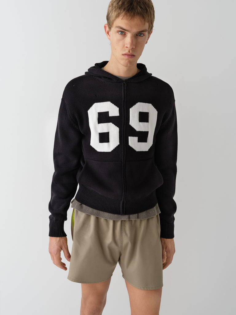69 Jacket Unisex black knit hoodie jacket with “69” graphic – Gimaguas