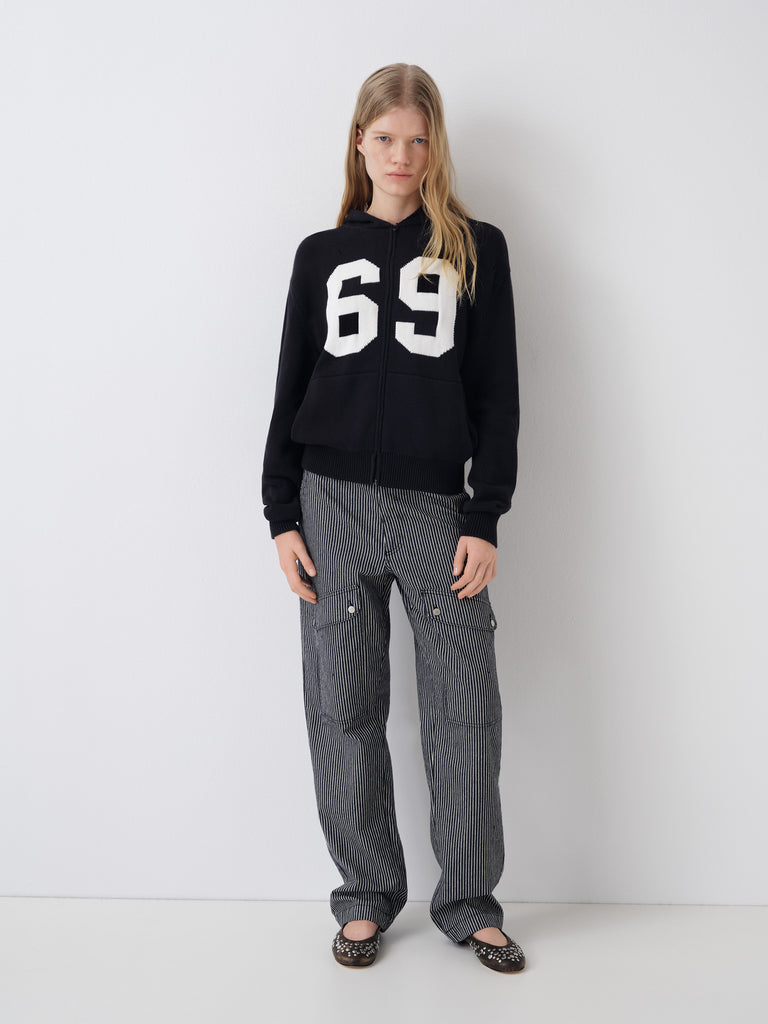 69 Jacket Unisex black knit hoodie jacket with “69” graphic – Gimaguas
