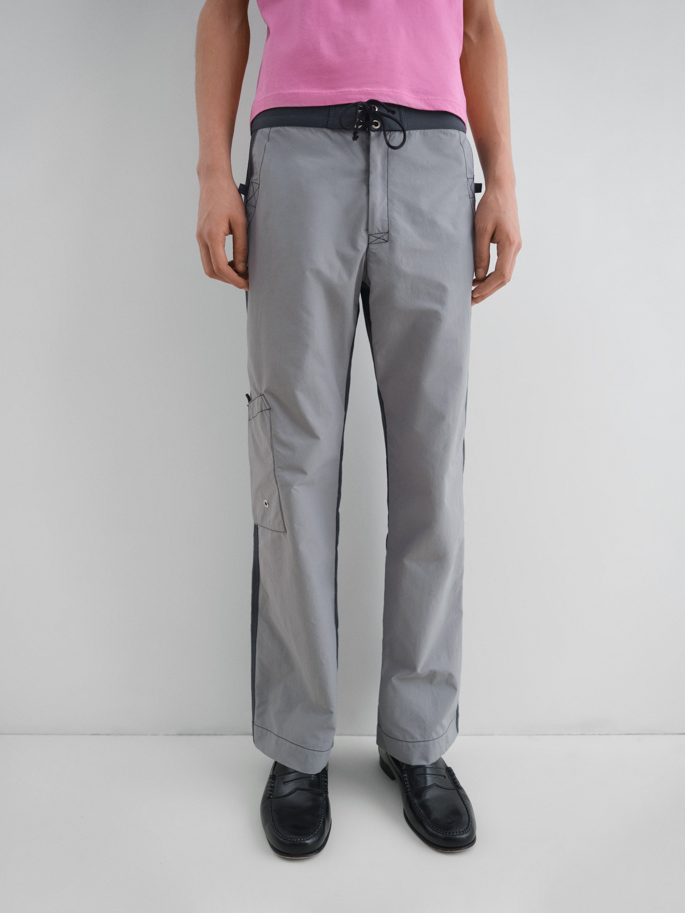 urban sophistication パンツ gimaguas bode Grey and dark grey lace-up trousers with contrast waistband – Gimaguas