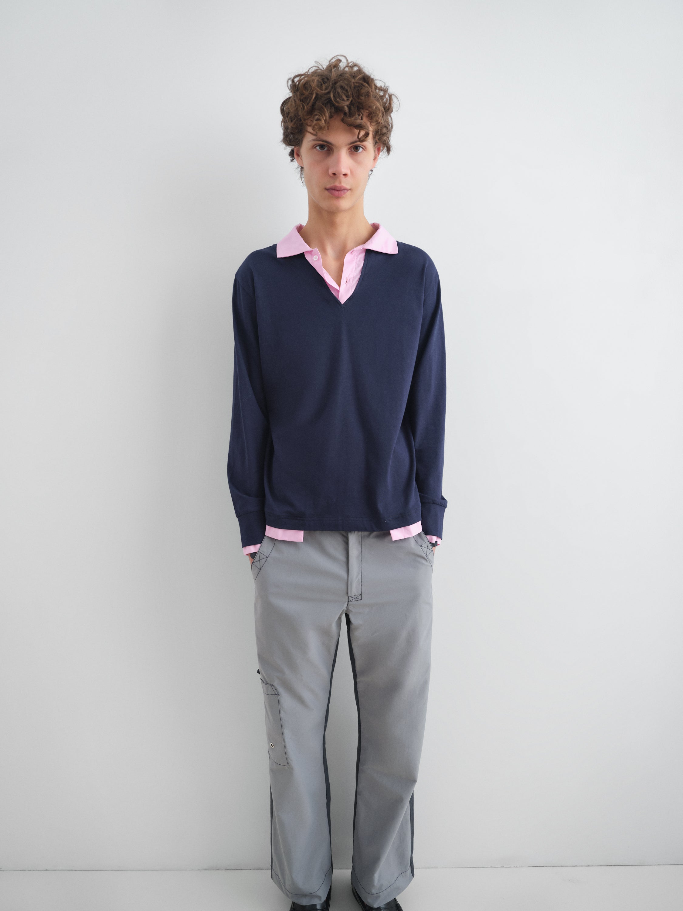 Navy and pink polo shirt with layered effect – Gimaguas