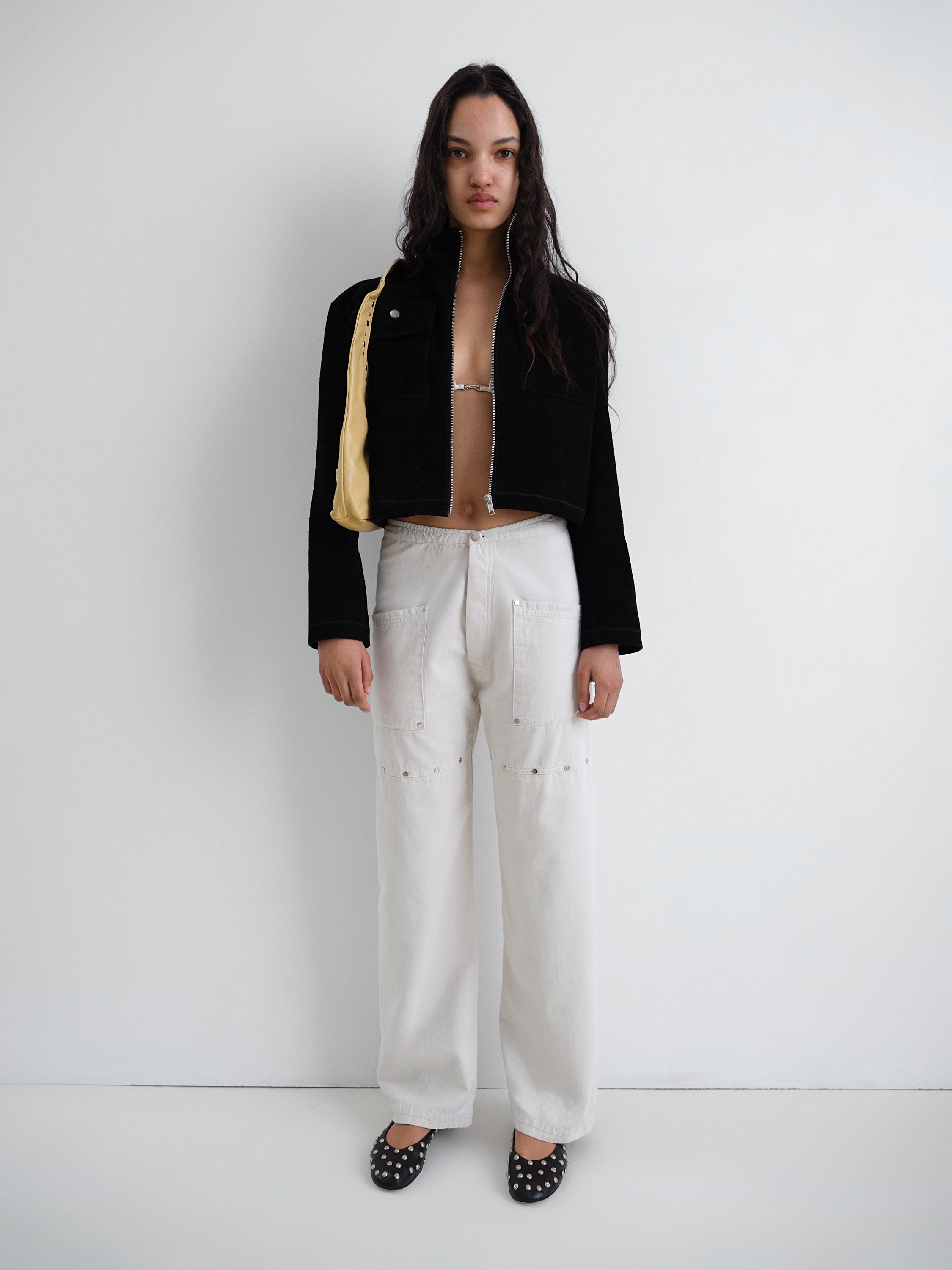 Butter patent leather shoulder bag for women with silver studs