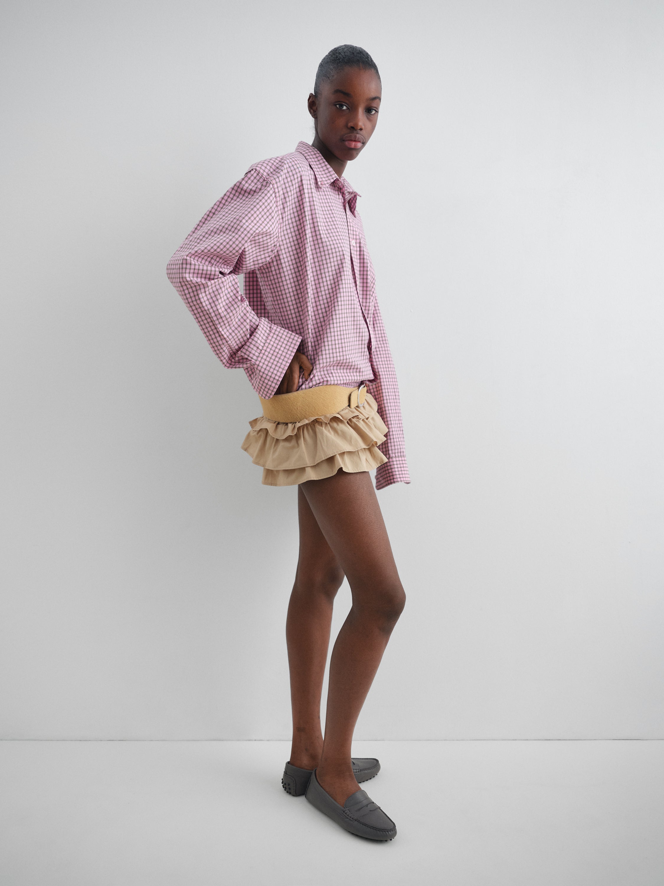 Pink checkered shirt with front pocket and relaxed fit – Gimaguas