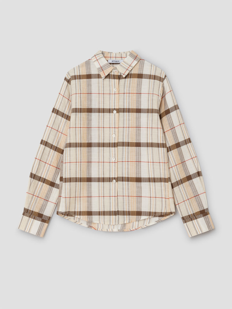 beige check pocket detail long sleeve shirt dress Mystree Washed Ivory Plaid Shirt Dress with Rolled Sleeves
