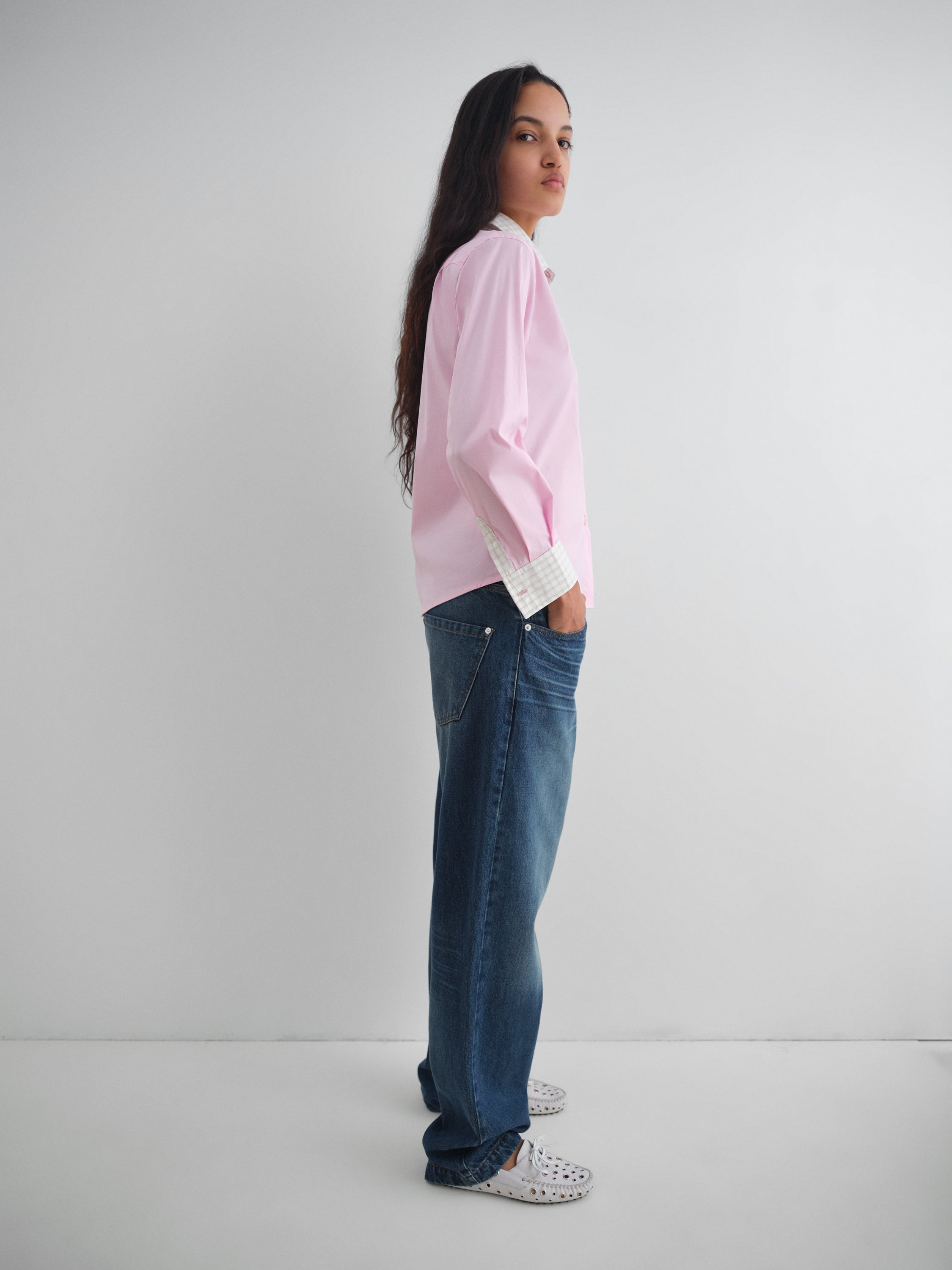 Pink Agusta shirt for women with checkered collar and cuffs – Gimaguas