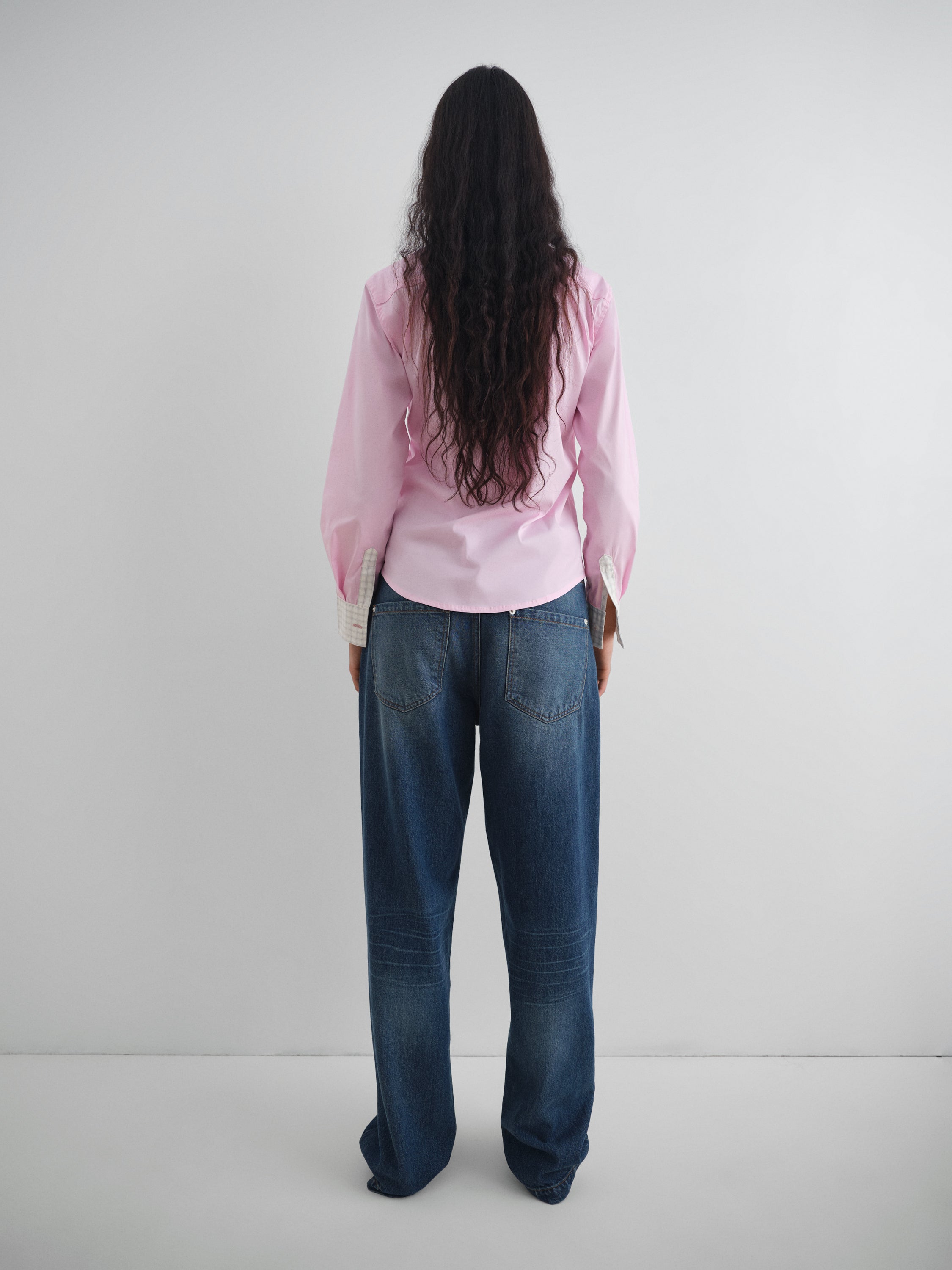 Pink Agusta shirt for women with checkered collar and cuffs – Gimaguas