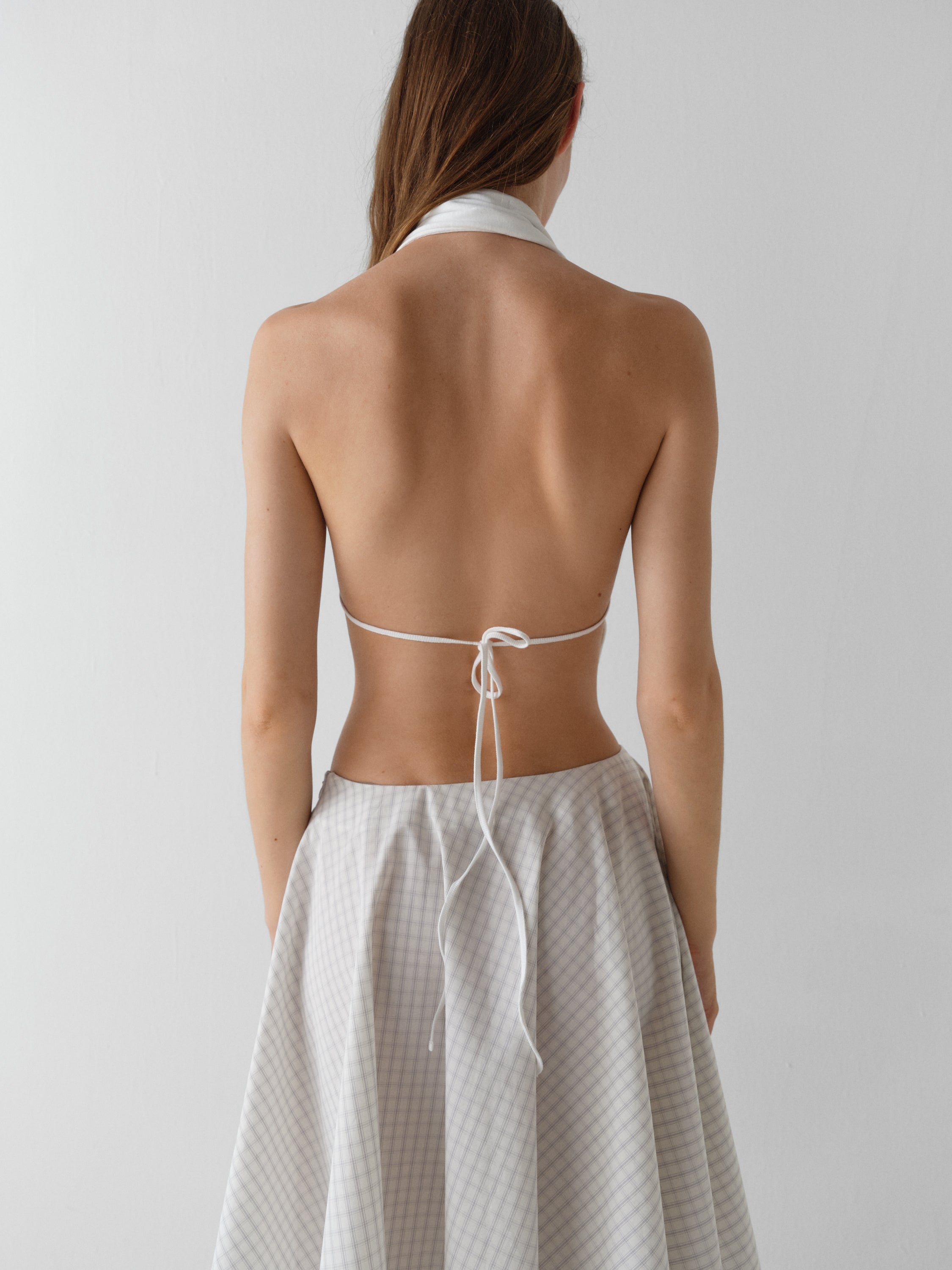 Off-white gingham midi skirt for women with low-rise waist