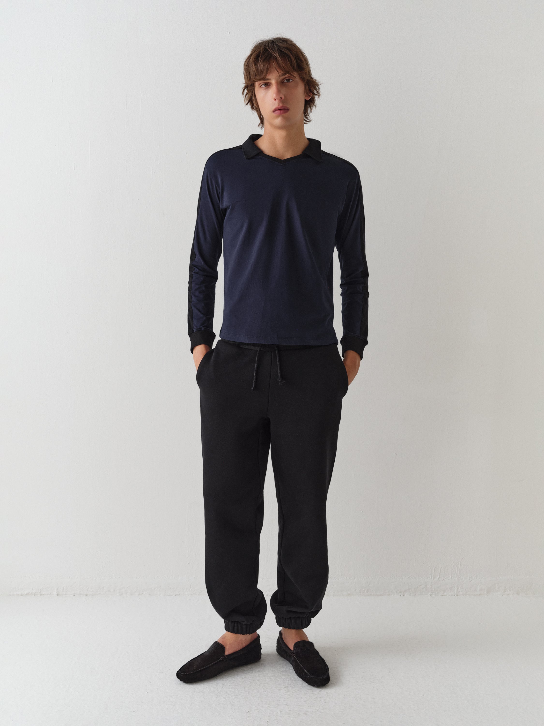 Dark grey and navy polo shirt with layered effect – Gimaguas