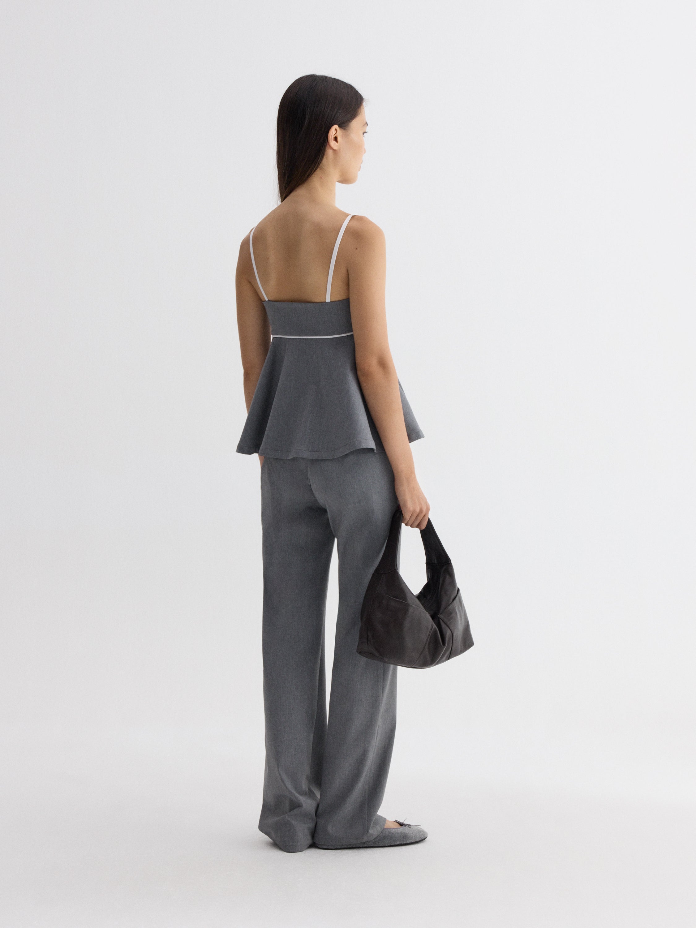 Grey Peplum Top with White Piping | Gimaguas