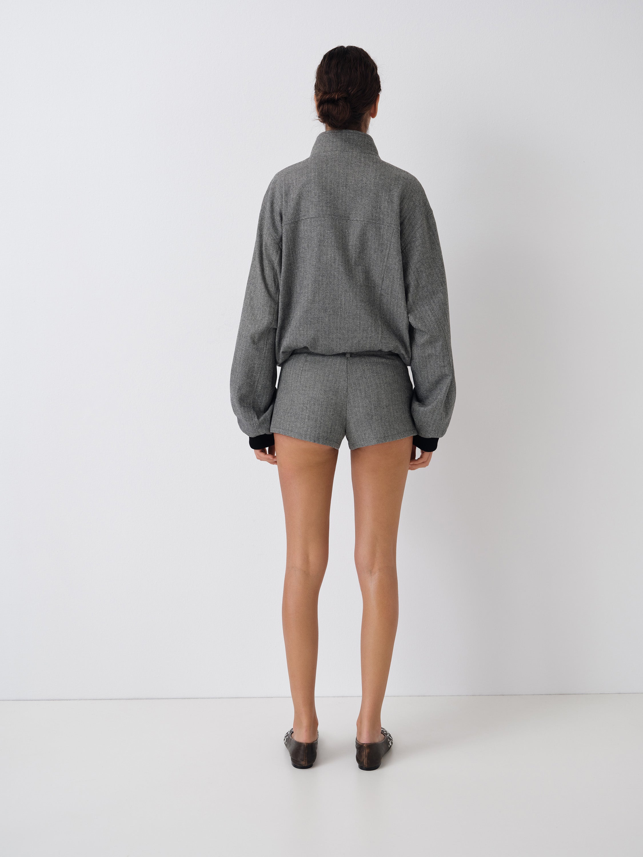 Ameri UND TWEED BOXER SHORTS ショートパンツ　グレー Grey herringbone mini shorts for women with low-rise fit – Gimaguas