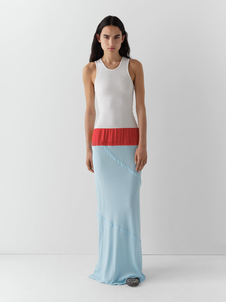 White maxi dress with red and blue contrast panels Gimaguas White maxi dress with red and blue contrast panels Gimaguas