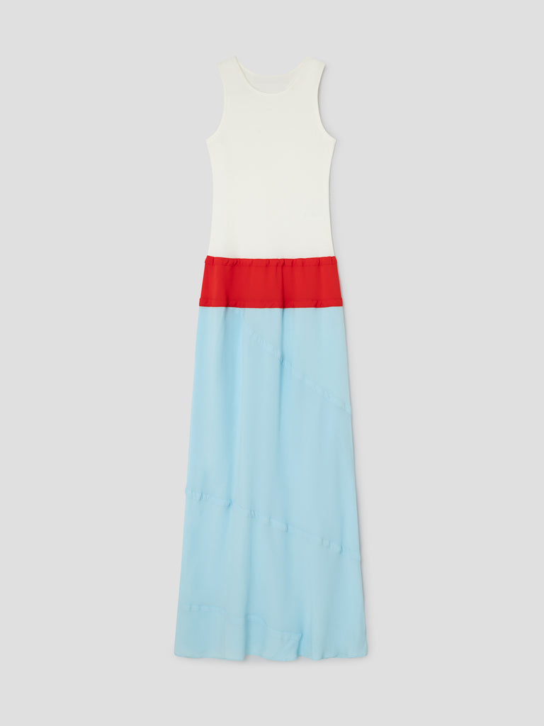White maxi dress with red and blue contrast panels Gimaguas White maxi dress with red and blue contrast panels Gimaguas