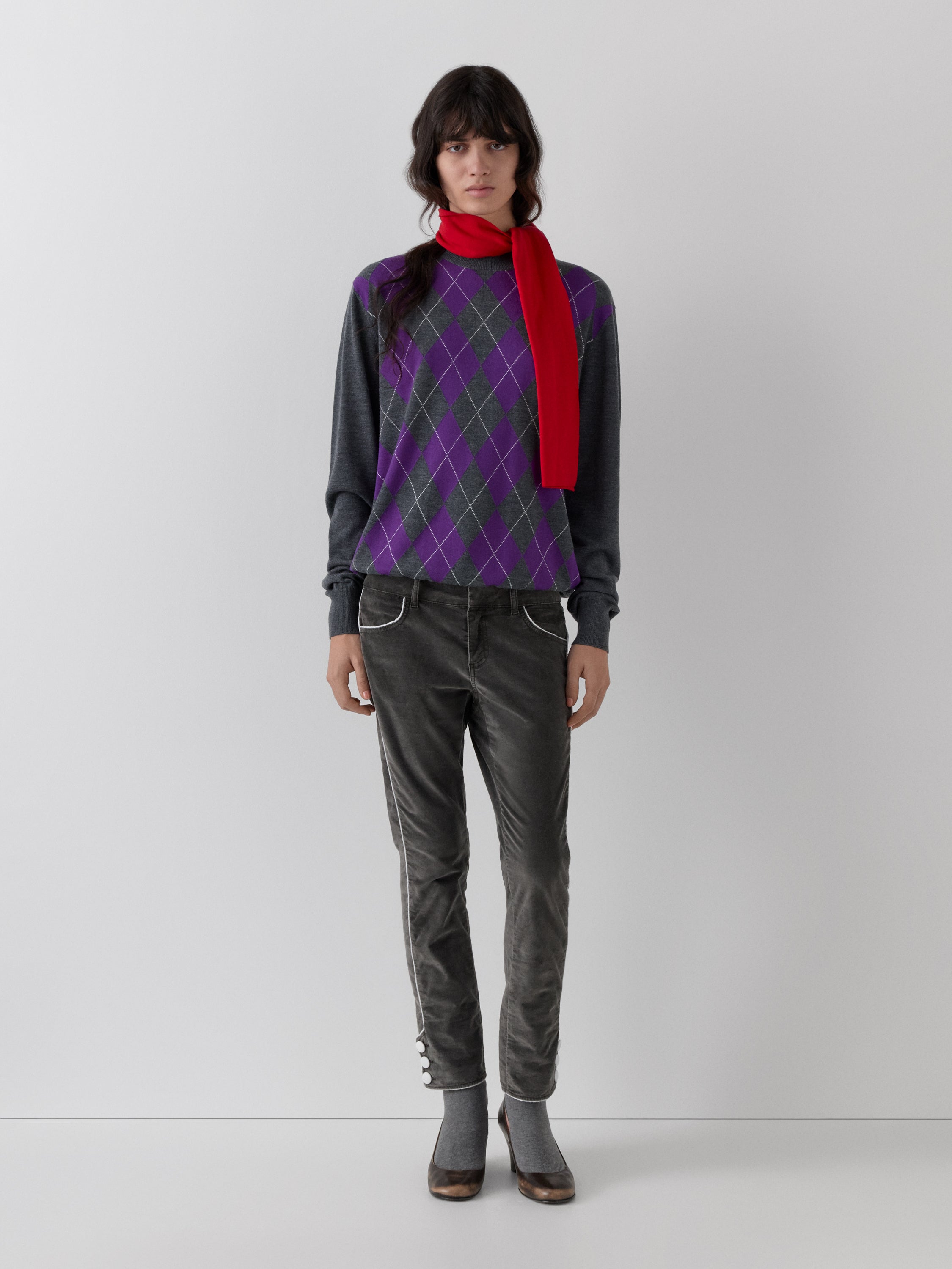Unisex Argyle Crew-Neck Jumper with Ribbed Trims | Gimaguas