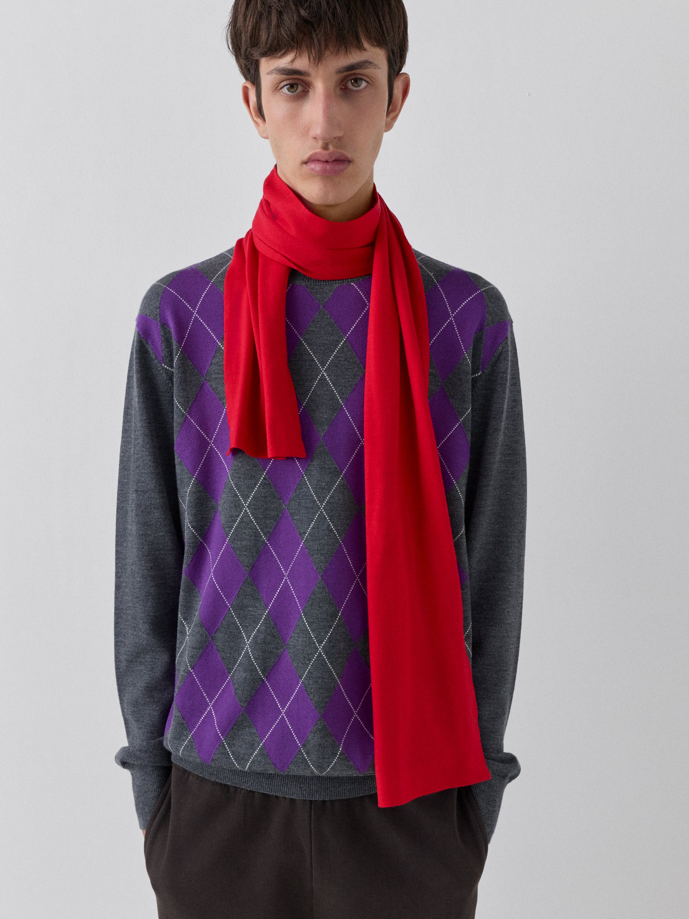 Unisex Argyle Crew-Neck Jumper with Ribbed Trims | Gimaguas