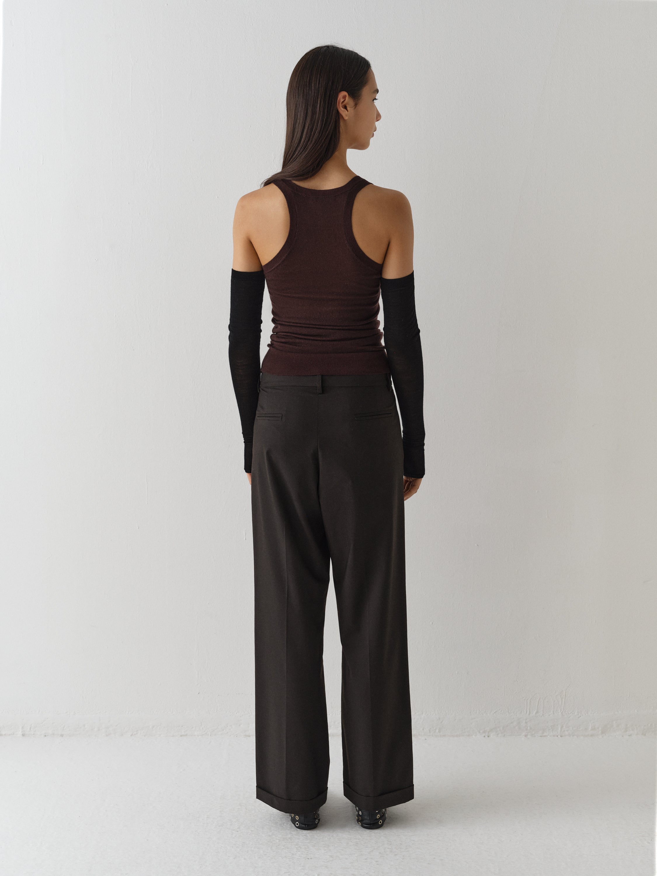 Brown semi-sheer wool tank top for women - Gimaguas