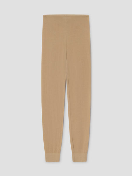 Beige wool mid-rise leggings for women with soft texture
