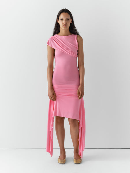 Pink Asymmetrical One-Shoulder Midi Dress for Women – Gimaguas