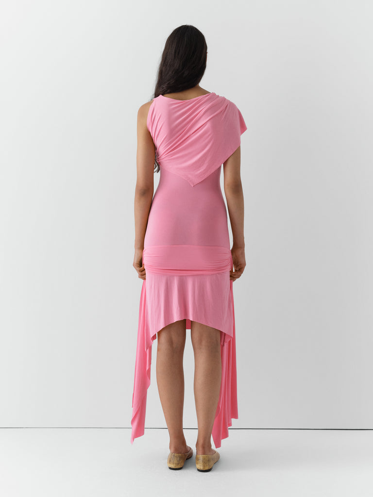 Pink Asymmetrical One-Shoulder Midi Dress for Women Gimaguas Pink Asymmetrical One-Shoulder Midi Dress for Women Gimaguas