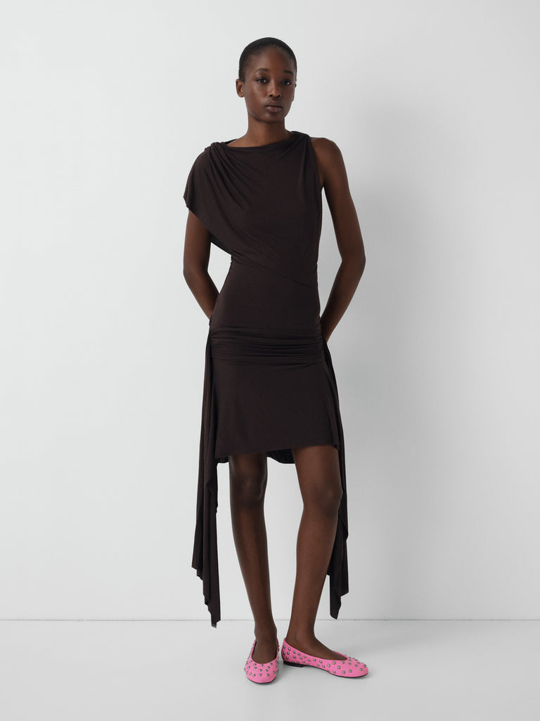 Brown Asymmetrical One-Shoulder Midi Dress for Women Gimaguas Brown Asymmetrical One-Shoulder Midi Dress for Women Gimaguas